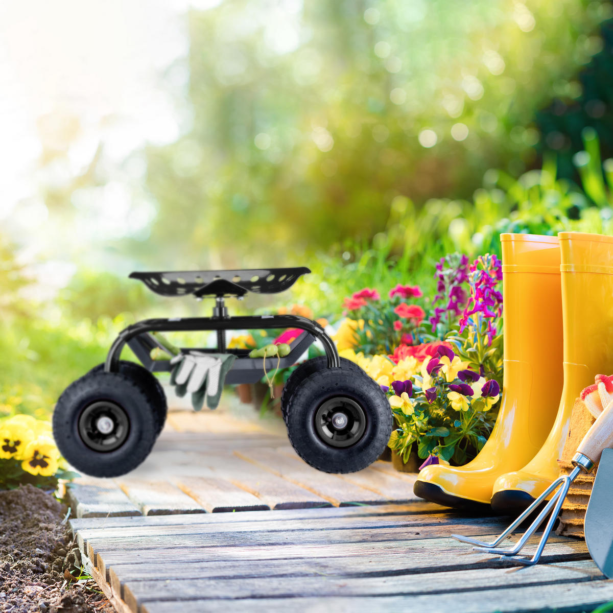 ROLLSITZ - Schwarz, Kunststoff/Metall (42/56/77cm) - Relaxdays