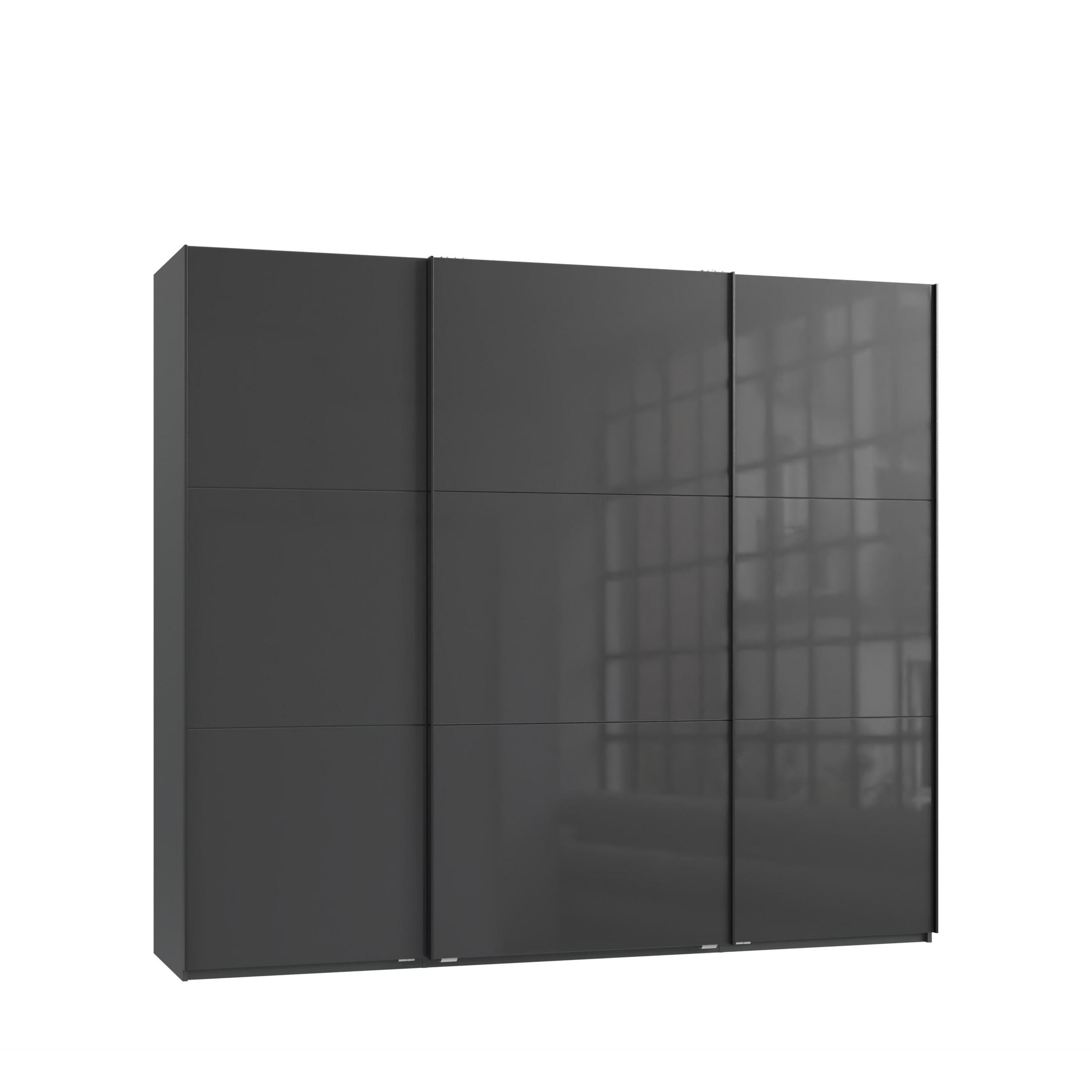 SKŘÍŇ S POSUVNÝMI DVEŘMI, 3dveřová, 250 × 216 × 65 cm (Š×V×H), v antracitové barvě se skleněnými čely, včetně kompletního vybavení / 22032 - antracitová/barva dubu, kov/kompozitní dřevo (250/216/65cm) - luma-home