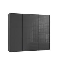 SKŘÍŇ S POSUVNÝMI DVEŘMI, 3dveřová, 250 × 216 × 65 cm (Š×V×H), v antracitové barvě se skleněnými čely, včetně kompletního vybavení / 22032 - antracitová/barva dubu, kov/kompozitní dřevo (250/216/65cm) - luma-home