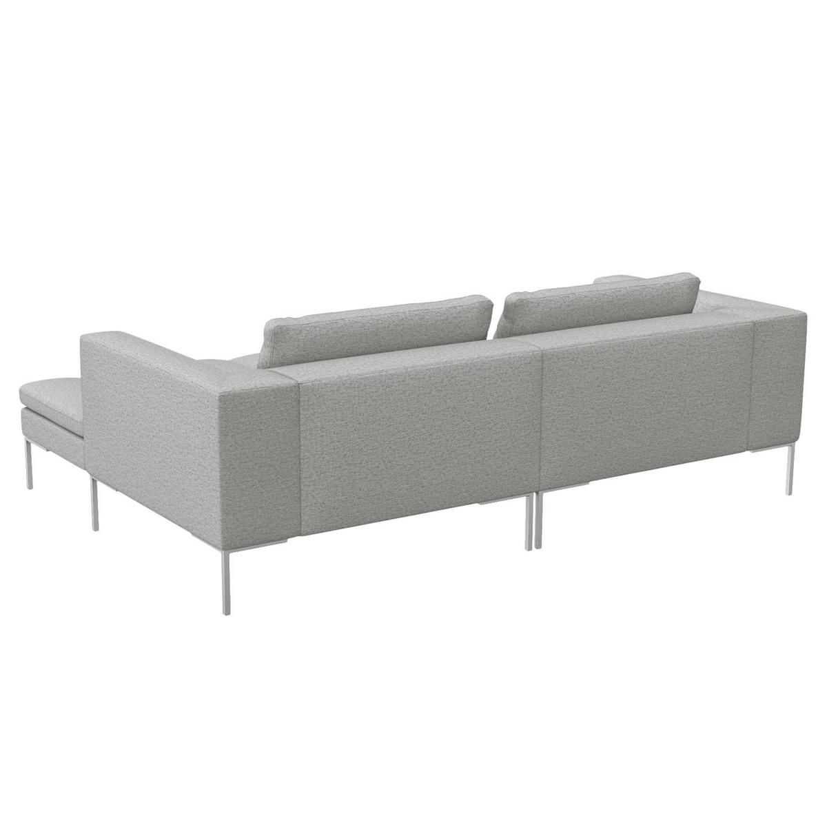 ECKSOFA mit breitem Ottomane - Webstoff - Chromfarben/Hellgrau, Textil/Metall (244/170cm) - home24