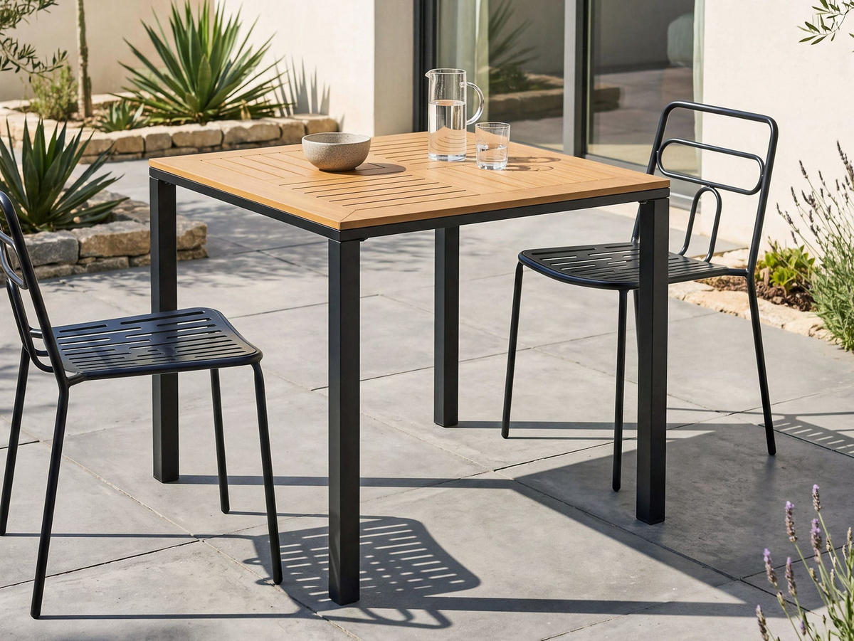 GARTENTISCH 80/80 cm Metall Schwarz Levanto - Schwarz/Braun, Metall (80/80/75cm) - Beliani