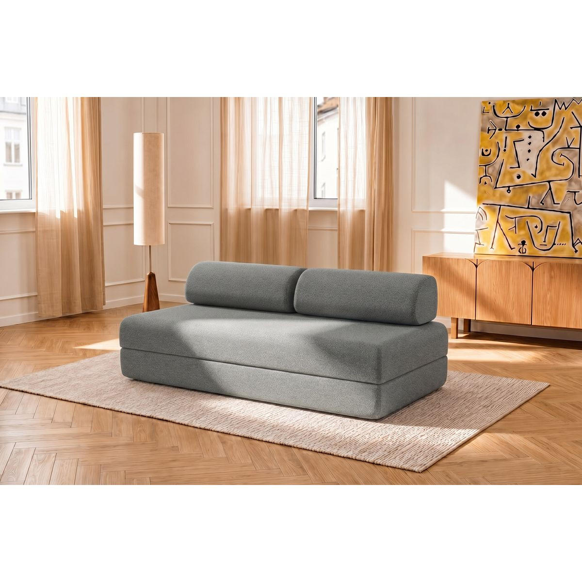 2-3-SITZER-SCHLAFSOFA aus glattem, grauem Stoff - Grau, Textil (95/70.5/190cm) - Kimo