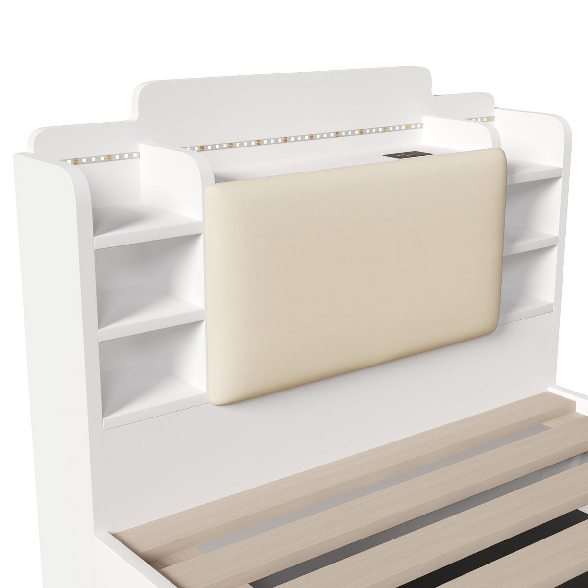 BETT 90/200 cm in Weiß mit Bettkasten, LED und USB/Type-C Massivholz Kinderdesign - Weiß, Holzwerkstoff/Textil (90/200cm) - STILVORA