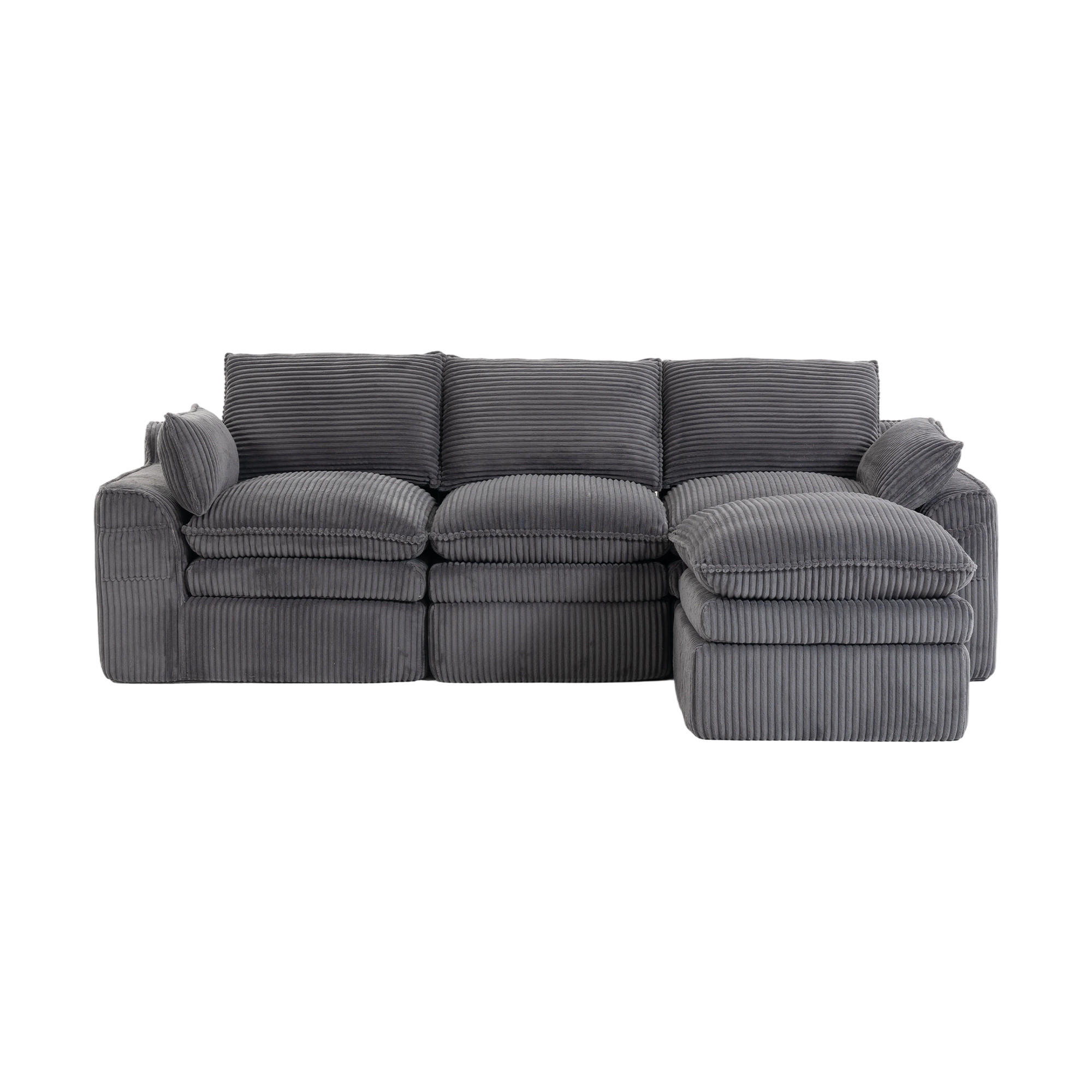 3-SITZER ECKSOFA Cord Dunkelgrau mit Kissen, Hocker und Seitentaschen - Dunkelgrau, Textil (263/167cm) - WISHDOR