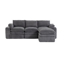 3-SITZER ECKSOFA Cord Dunkelgrau mit Kissen, Hocker und Seitentaschen - Dunkelgrau, Textil (263/167cm) - WISHDOR