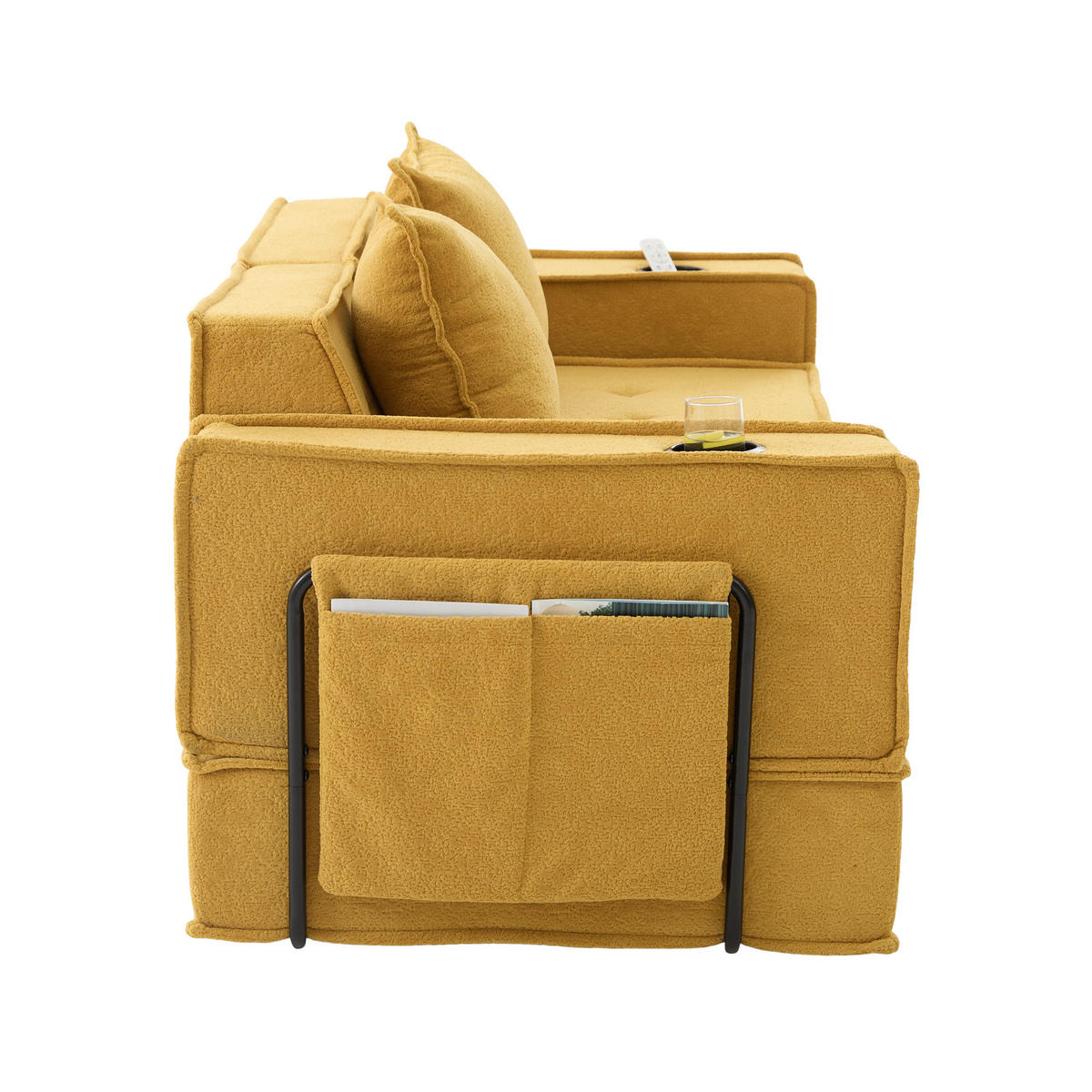 SCHLAFSOFA 162/78/66 cm Senfgelb Chenille mit seitlichem Stauraum und Getränkehaltern - Currygelb, Textil (162/66/78cm) - Oxeza