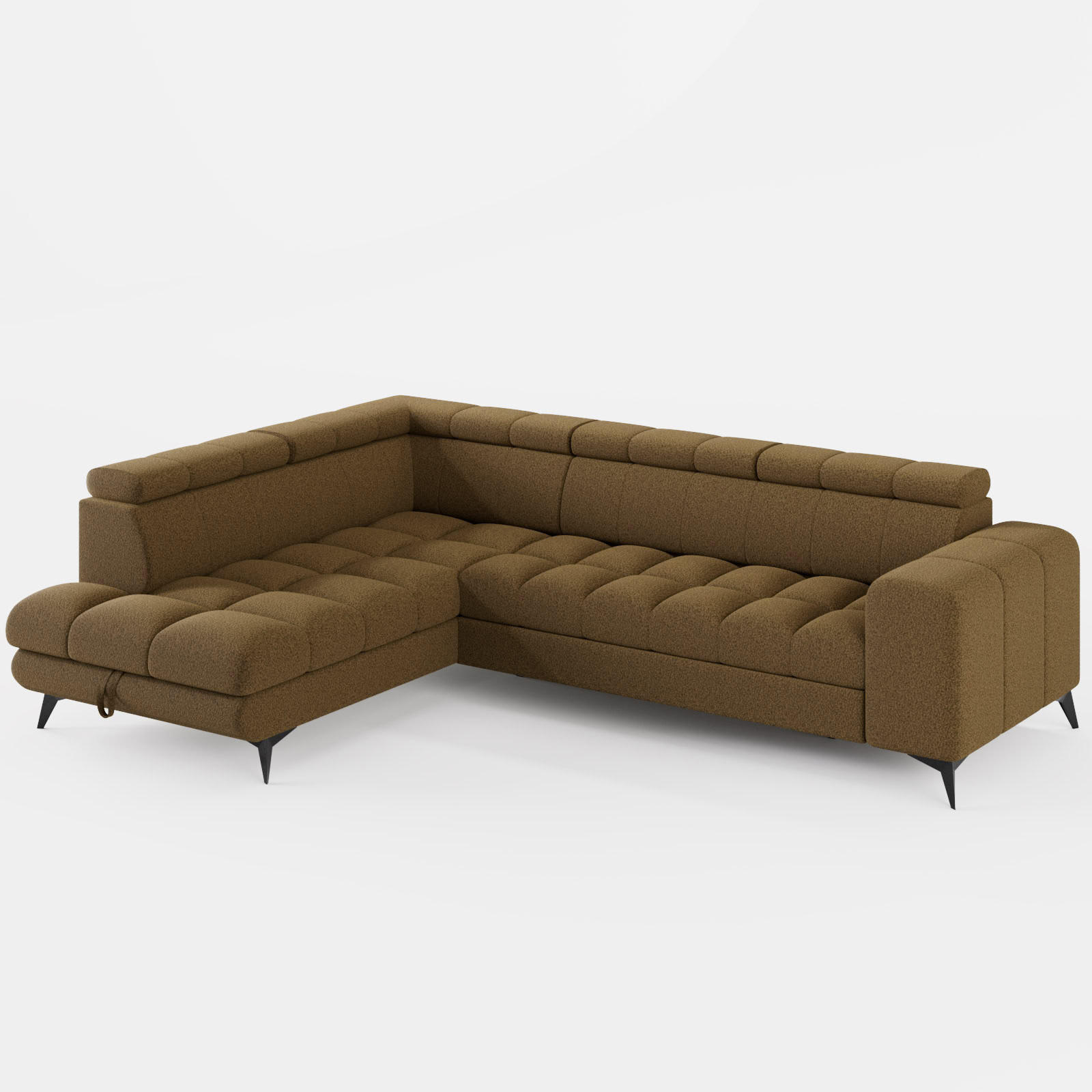 ECKSOFA CANDY CANE Links Braun Bouclé-Stoff mit Schlaffunktion und Bettkasten - Braun, Textil (264/192cm) - Barchello