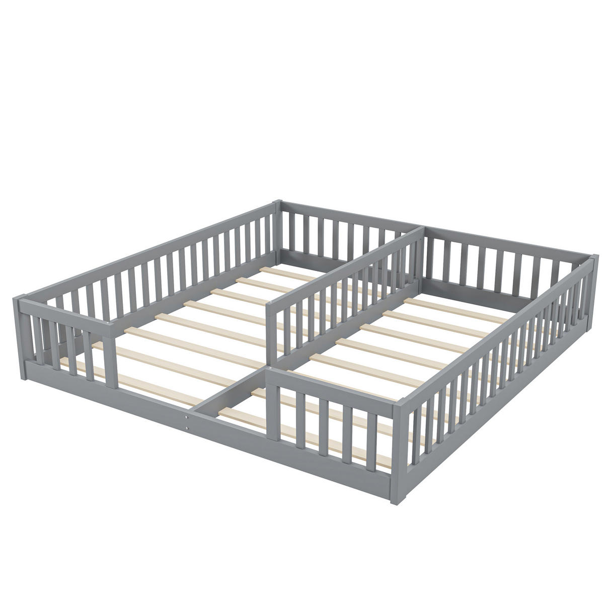 KINDERBETT aus Kiefernholz und MDF 90x200 cm Grau mit 2 Liegeflächen, Lattenrost und Schutzgitter - Grau, Holzwerkstoff (90/200cm) - IVMEU