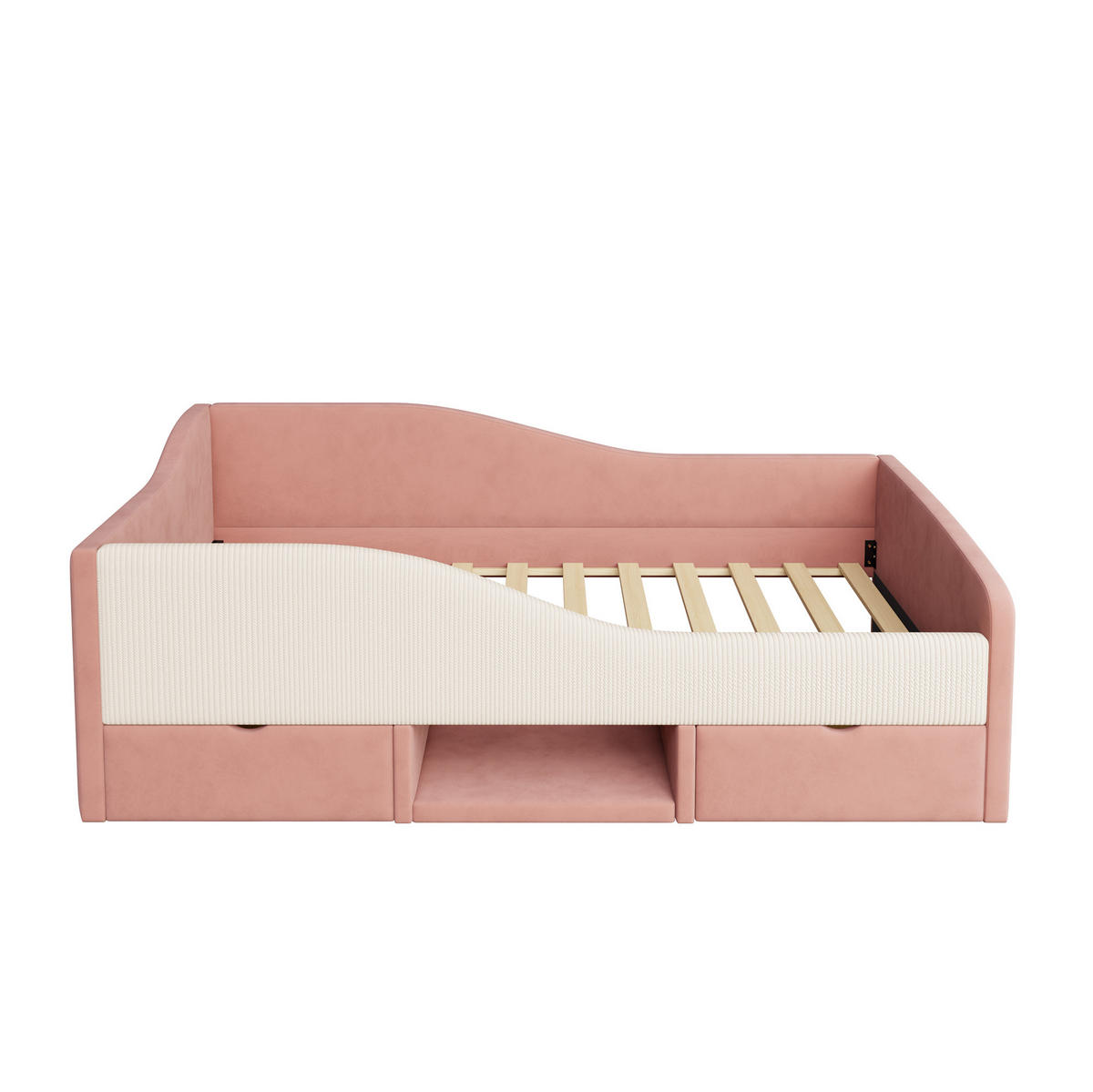 POLSTERBETT 90/190 cm rosa/cremeweiß aus Samt mit 2 Schubladen - Rosa, Textil (90/190cm) - OKMYHOME