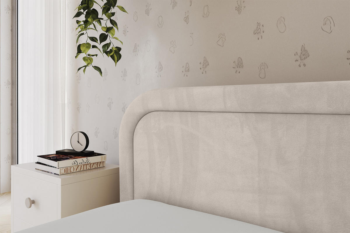 EINZELLBETT Jugendbett mit Bettkasten, Rechts - JOVY 90x200 Beige - Sandfarben, Holzwerkstoff/Textil (90/200cm) - ALTDECOR