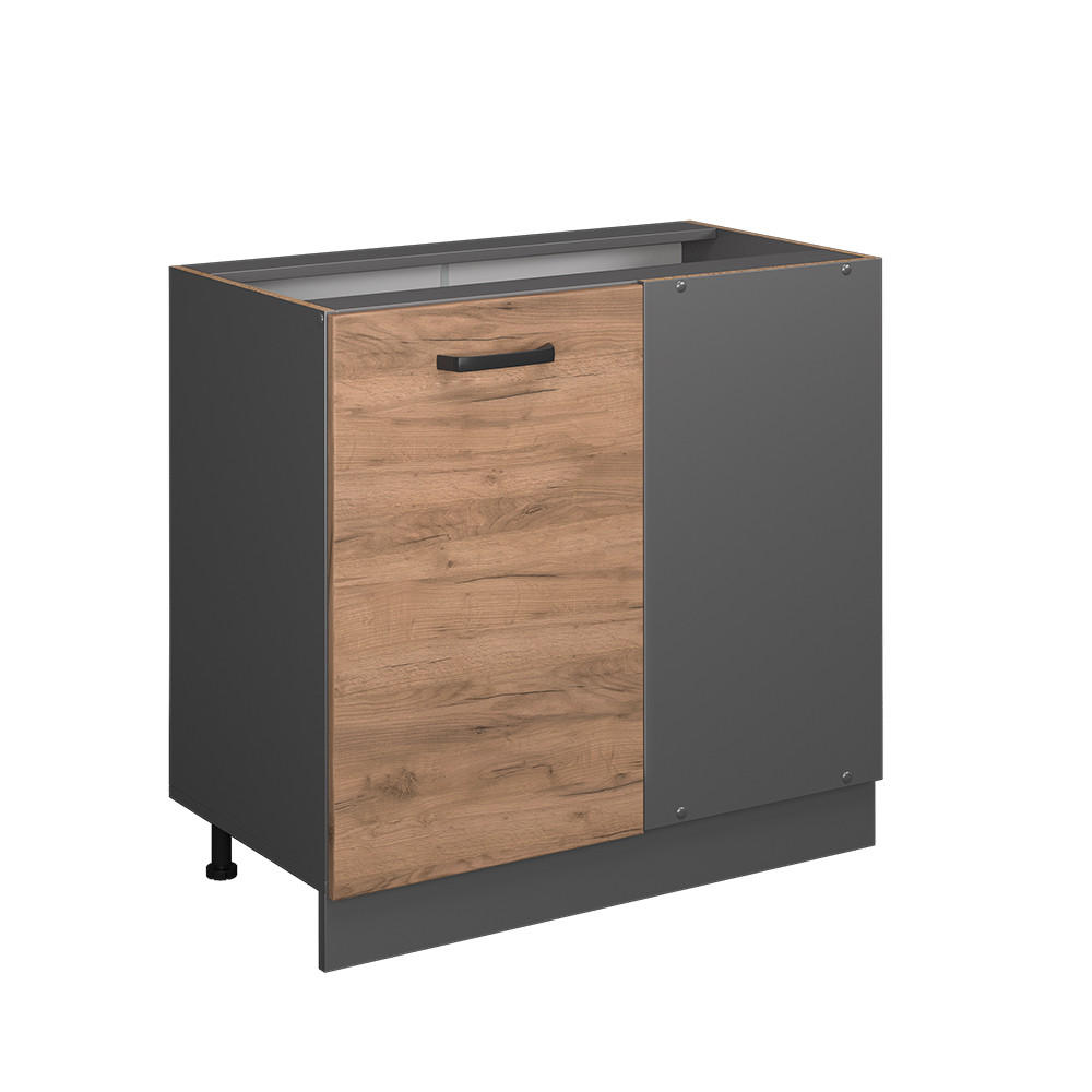 HÖRNUNDERSKÅP R-Line Goldkraft ek 86 cm utan bänkskiva Honungsek, Antracit 81.6/86/46 cm