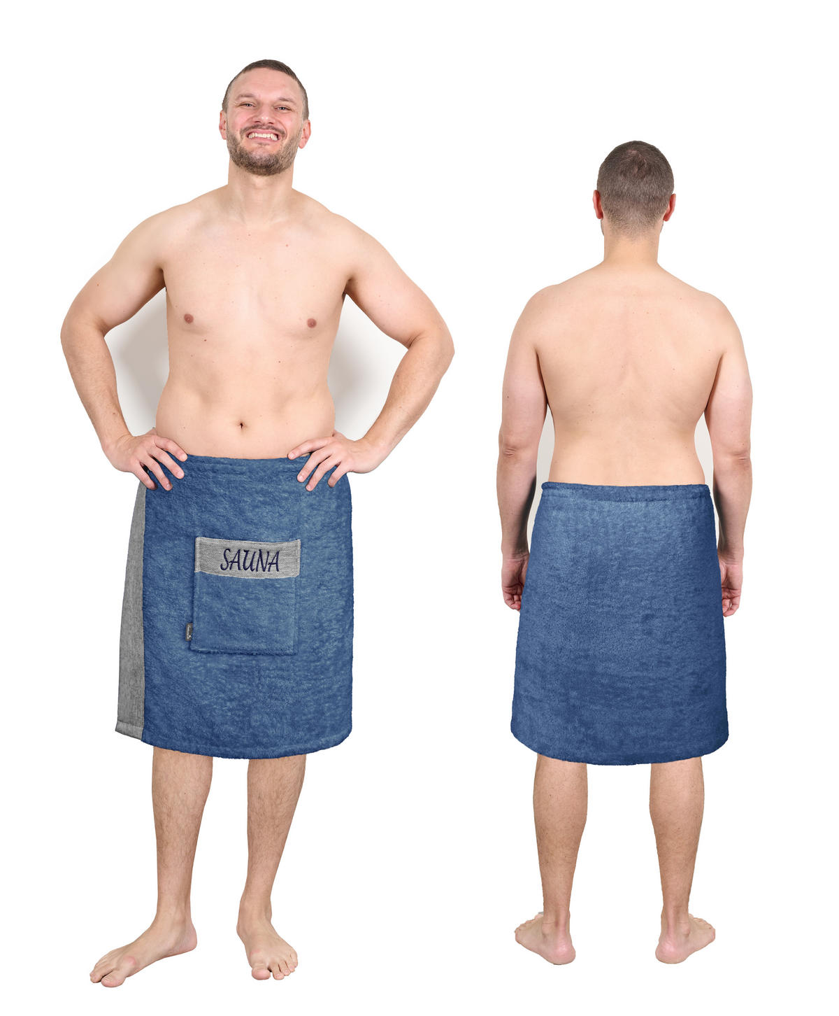 SAUNAKILT Herren Jeansblau, Lima Saunahandtuch mit Klettverschluss - Pastellblau, Textil (140/55cm) - Lashuma