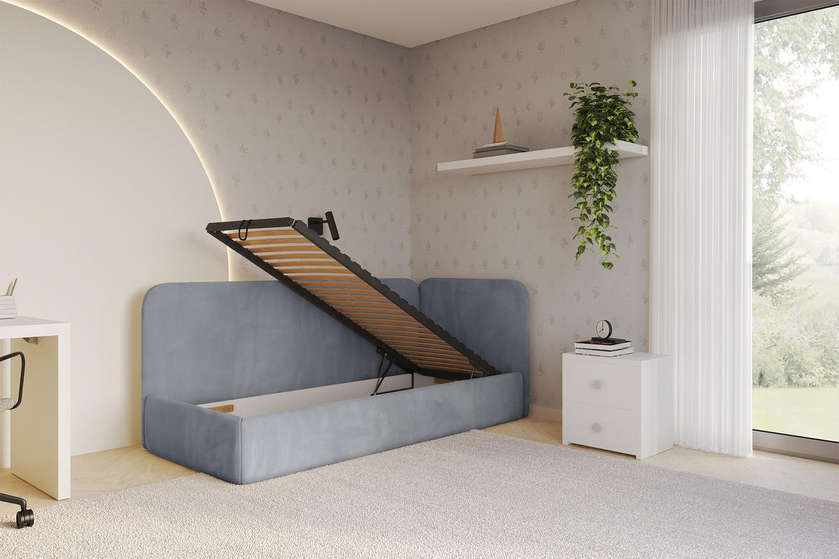 EINZELLBETT Jugendbett mit Bettkasten und Matratze H3/H4, Links - ELSY 100x200 Grau - Grau, Holzwerkstoff/Textil (100/200cm) - ALTDECOR