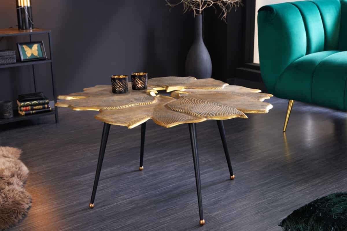 COUCHTISCH GINKGO rechteckig Gold 95cm - Beige/Goldfarben, Metall (90/95/47cm) - riess-ambiente