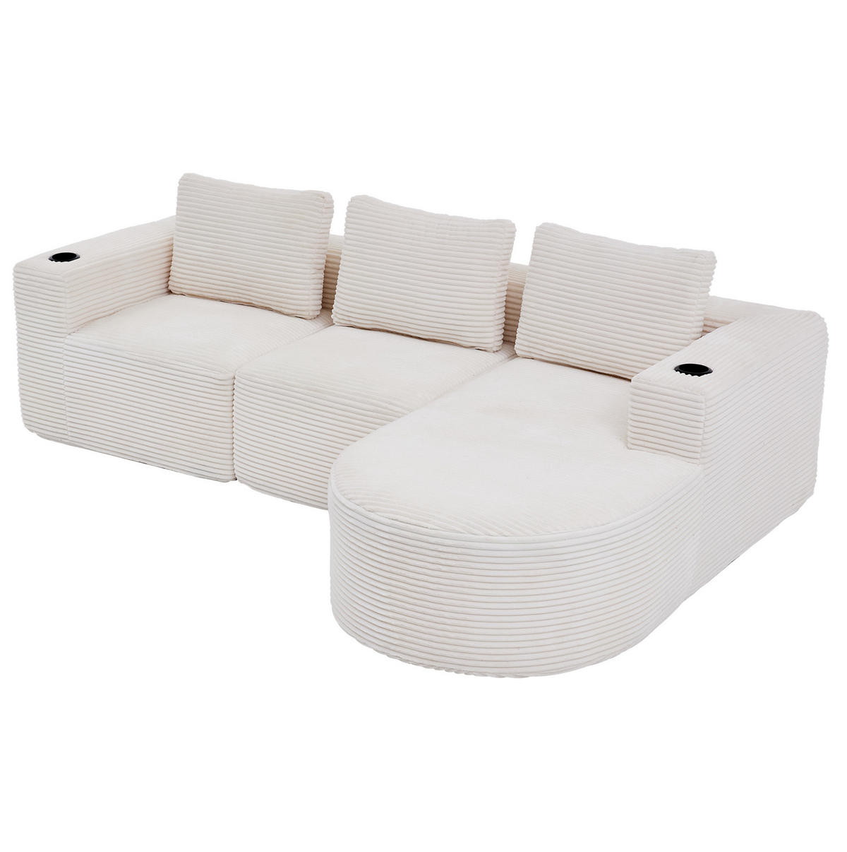 SOFA für kleine Räume Beige mit 3 Kissen und 2 Becherhaltern - Beige, Textil (176/265cm) - Meubliv