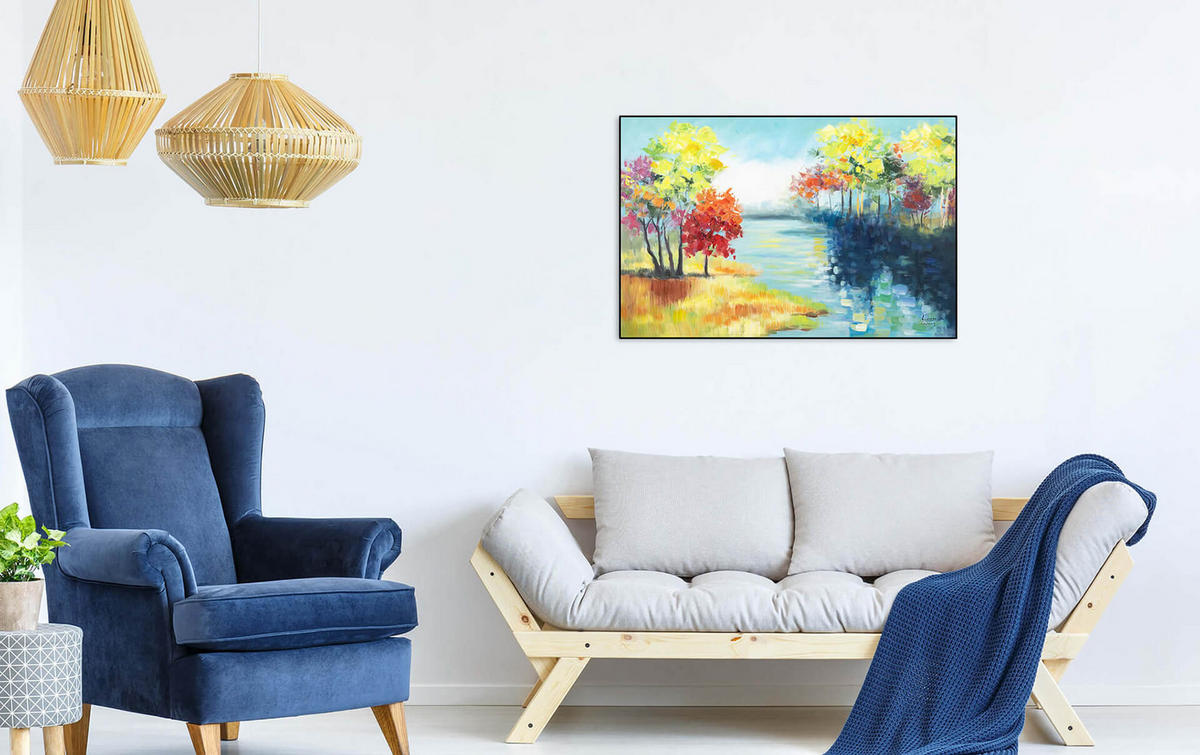 RUČNO SLIKANA AKRILNA SLIKA, 90/60 CM - višebojno, tekstil/drvo (90/60cm) - KUNSTLOFT