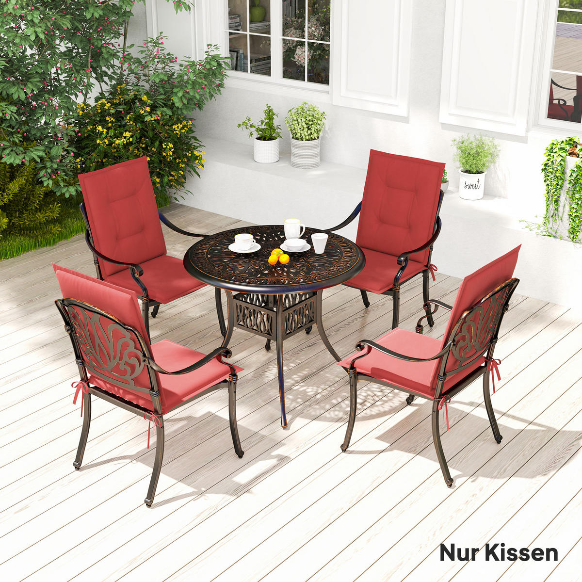 SITZKISSEN 4er Set 108 x 50 x 5 cm - Weinrot, Kunststoff (50/5/108cm) - Outsunny