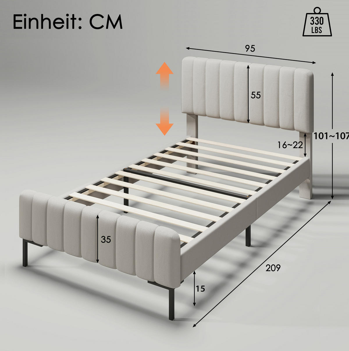 BETT mit Matratze 90x200 cm Leinen Grau-Beige - Grau, Holz (90/200cm) - Meubliv