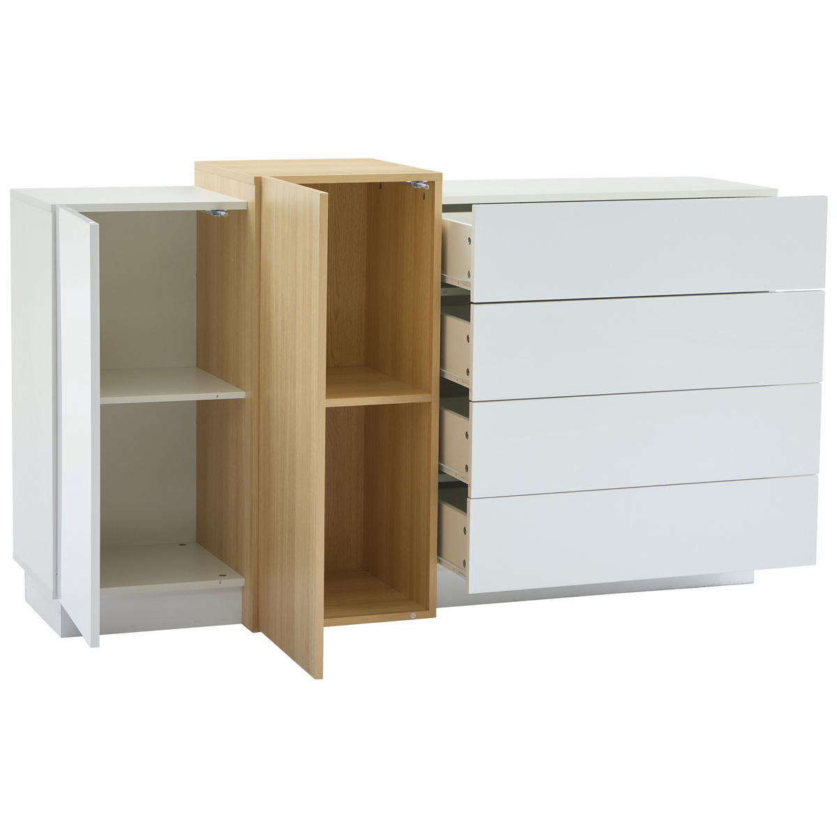 SIDEBOARD 140/35/76,5 cm in Weiß Hochglanz mit 4 Schubladen & 2 Türen - Weiß, Holzwerkstoff (140/76.5/35cm) - BEAOK