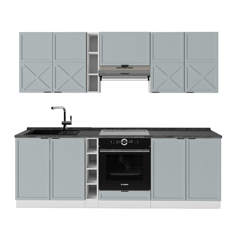 KÜCHENZEILE Fame-Line Hellblau-grau/Weiß 235 cm, AP Anthrazit - Blaugrau/Weiß, Holzwerkstoff (235/81.6/60cm) - Vicco