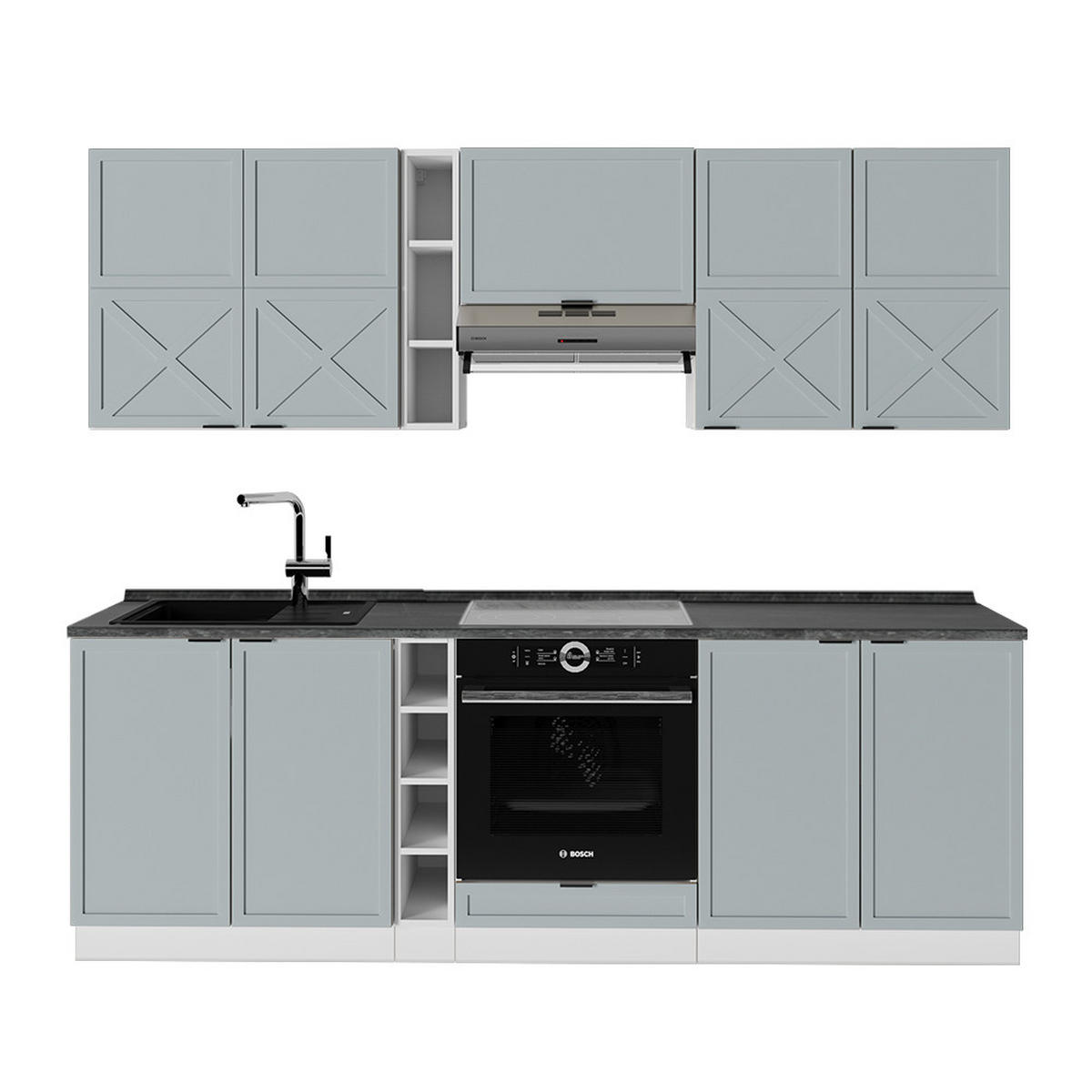 KÜCHENZEILE Fame-Line Hellblau-grau/Weiß 235 cm, AP Anthrazit - Blaugrau/Weiß, Holzwerkstoff (235/81.6/60cm) - Vicco
