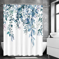 DUSCHVORHANG Blau Polyester Blätter Grün bedruckt waschbar Badezimmer - Multicolor, Textil (180/180cm) - MCBOSON