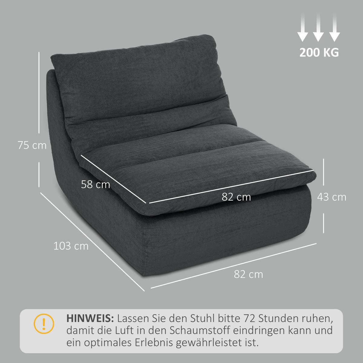 BODENSTUHL, Bodensessel mit einteiligem ultrahochdichtem Schaumstoff, Grau - Grau, Textil (82/75/103cm) - HOMCOM