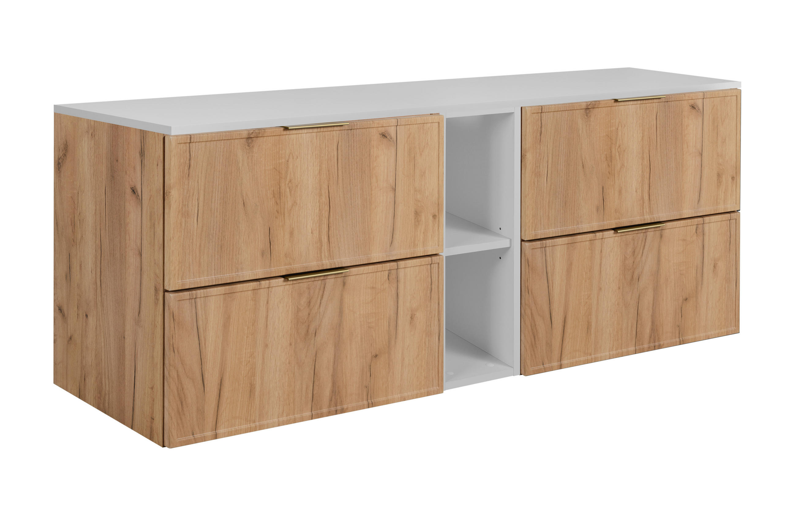 BADEZIMMERSCHRANK, Craft-Eiche / Weiß, Goldene Griffe, 180 ( 2 x 80 + 20) x 46 x 57 cm - Eichefarben/Goldfarben, Holzwerkstoff/Kunststoff (180/57/46cm) - 3XE LIVING