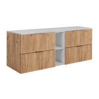 BADEZIMMERSCHRANK, Craft-Eiche / Weiß, Goldene Griffe, 140 ( 2 x 60 + 20) x 46 x 57 cm - Eichefarben/Goldfarben, Holzwerkstoff/Kunststoff (140/57/46cm) - 3XE LIVING