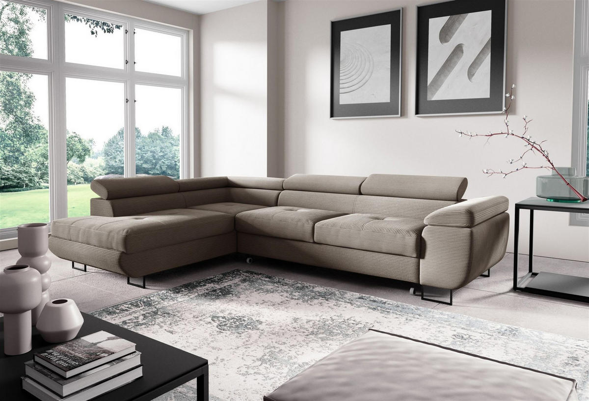 ECKSOFA Declan Mit Schlaffunktion - Beige, Holzwerkstoff/Textil (277/203cm) - Fun Möbel