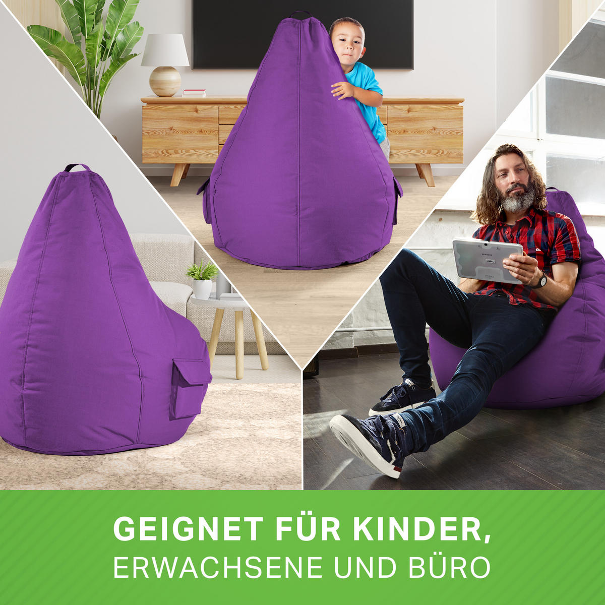 SITZSACK Lounge Chair "Cozy" 80x70x90cm - Lila, Textil (70/90/80cm) - Green Bean