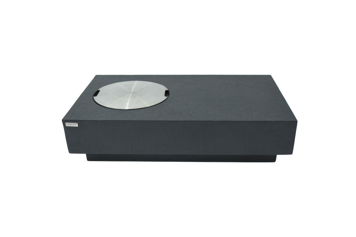 FEUERTISCH Metropolis Gasfeuerstelle aus GF-Beton - 4-tlg. Set inkl. Glasumrandung, Brennerabdeckung und Gasflaschen-Abdeckung - Dunkelgrau, Naturmaterialien (81/35/142cm) - Elementi