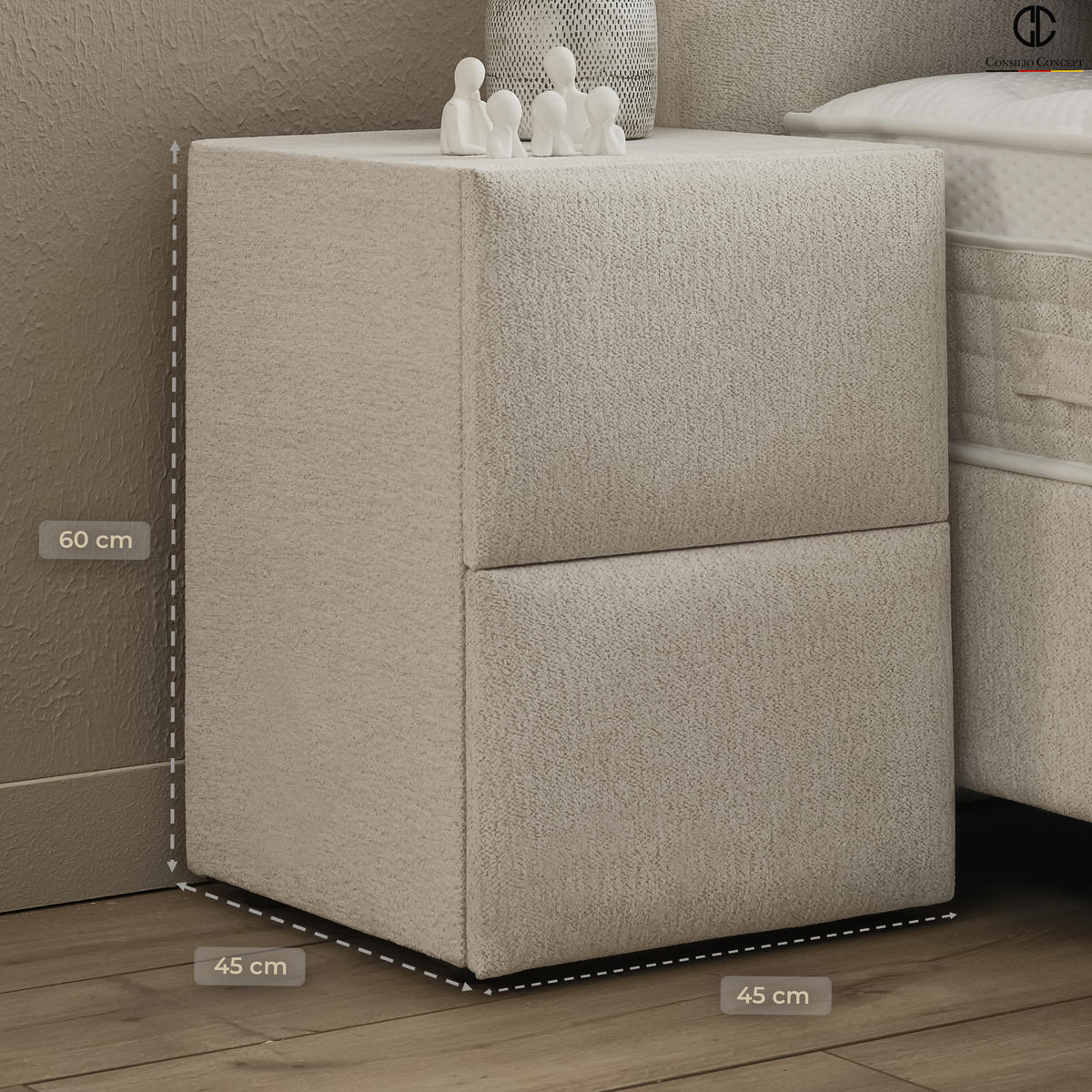 NACHTTISCH FREYA 45/45/60 Ivory, zwei Schubladen - Creme/Schwarz, Holz/Kunststoff (45/60/45cm) - Consilio Concept