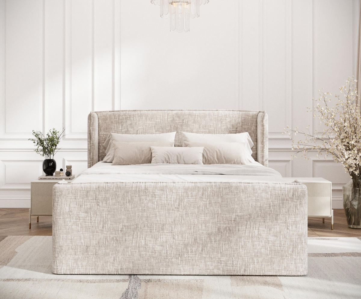BOXSPRINGBETT Freeland Creme 180/200 cm mit Matratze und Topper - Creme/Schwarz, Holz/Holzwerkstoff (180/200cm) - Maison de Reve