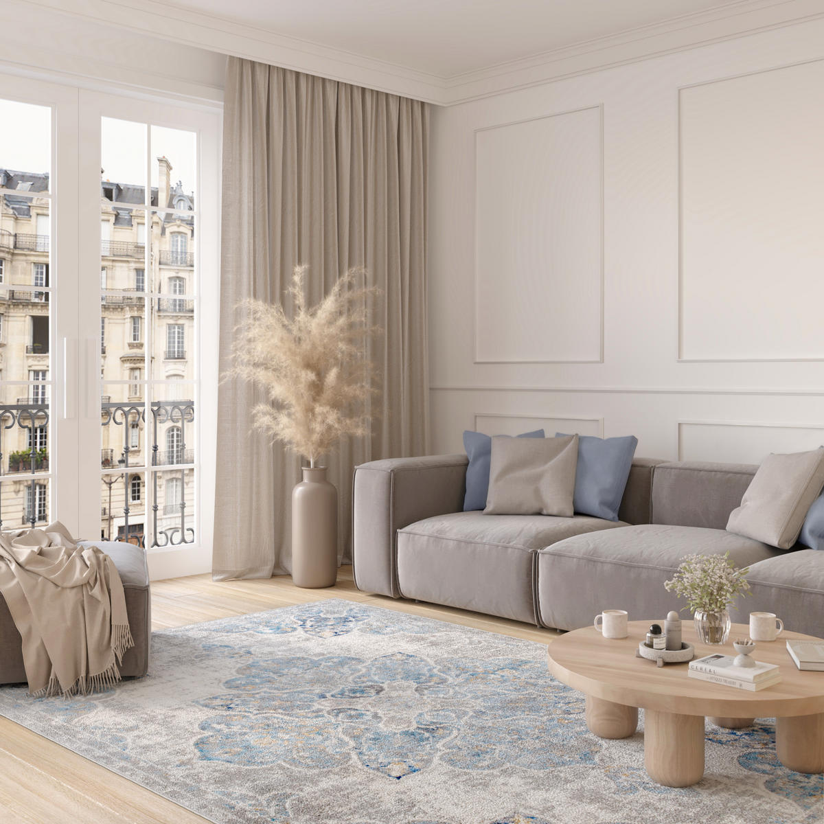 TEPPICH VALLEY Grau Blau 300/400 cm - Blau, Textil (300/400cm) - Tapiso