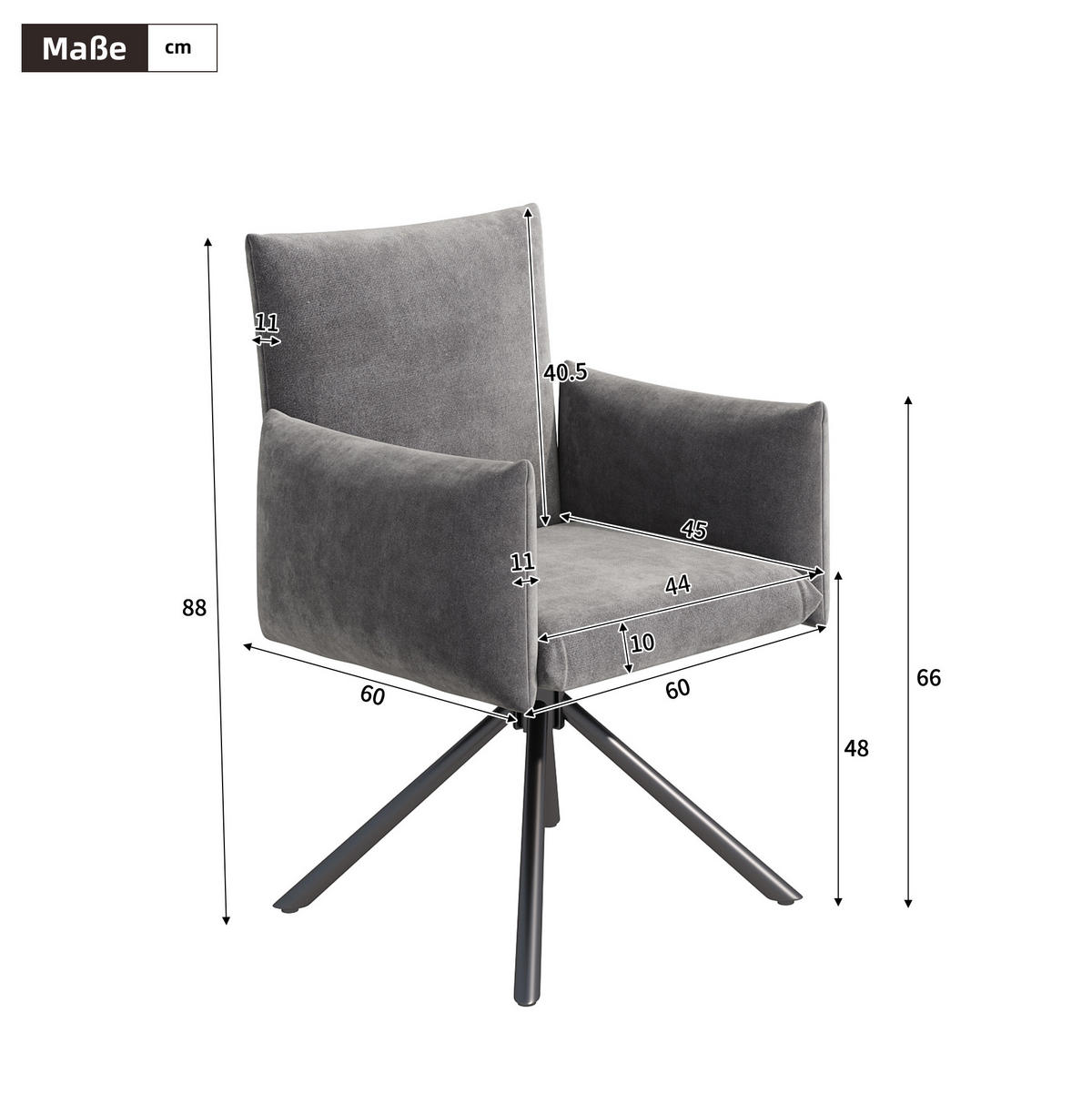 ESSZIMMERSTUHL 2er-Set 360° drehbar Samt Grau - Grau, Metall (60/88/60cm) - Meubliv