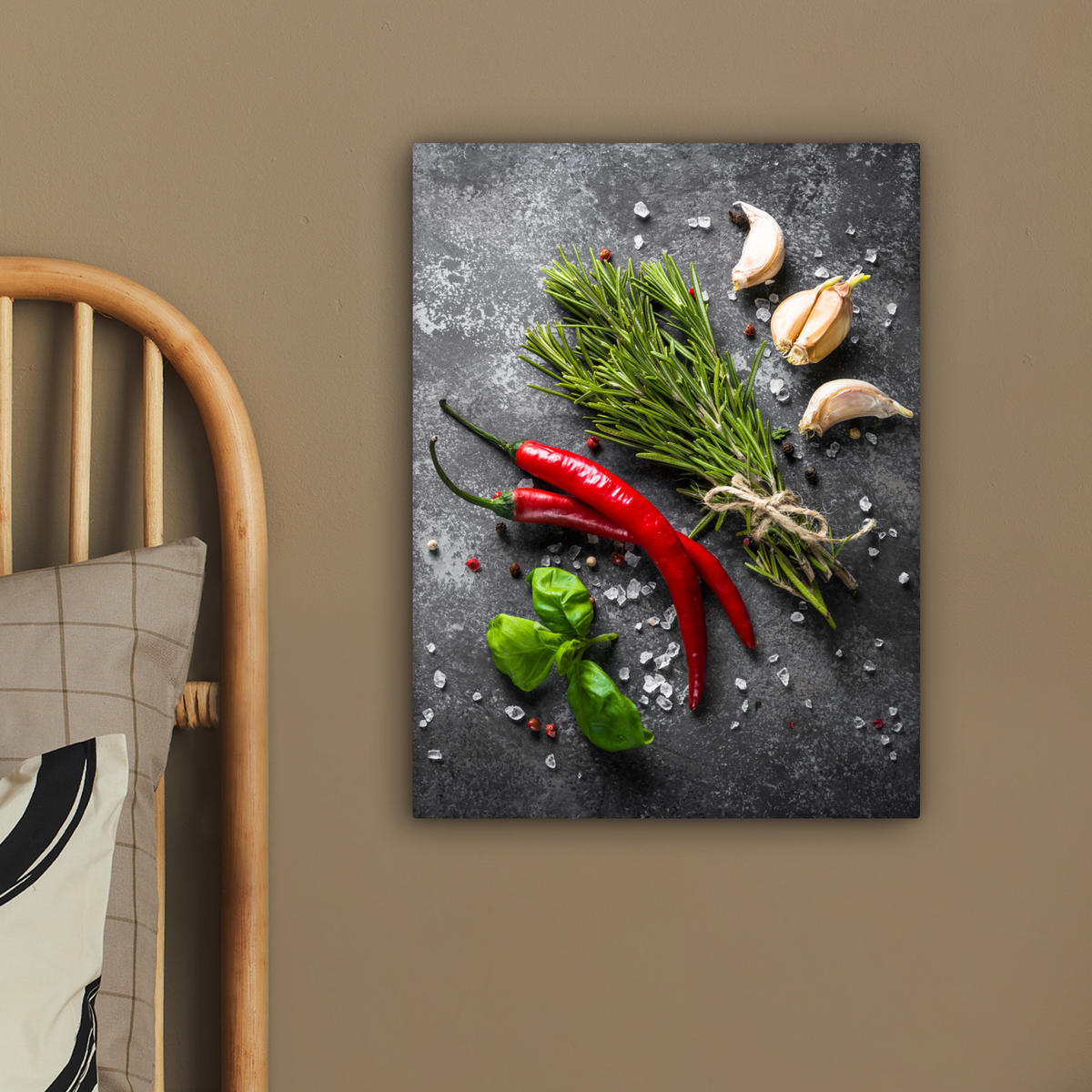 LEINWANDBILD Pfeffer - Kräuter - Gewürze - Beton 30x40 cm - Dunkelgrau, Textil (30/40cm) - MuchoWow