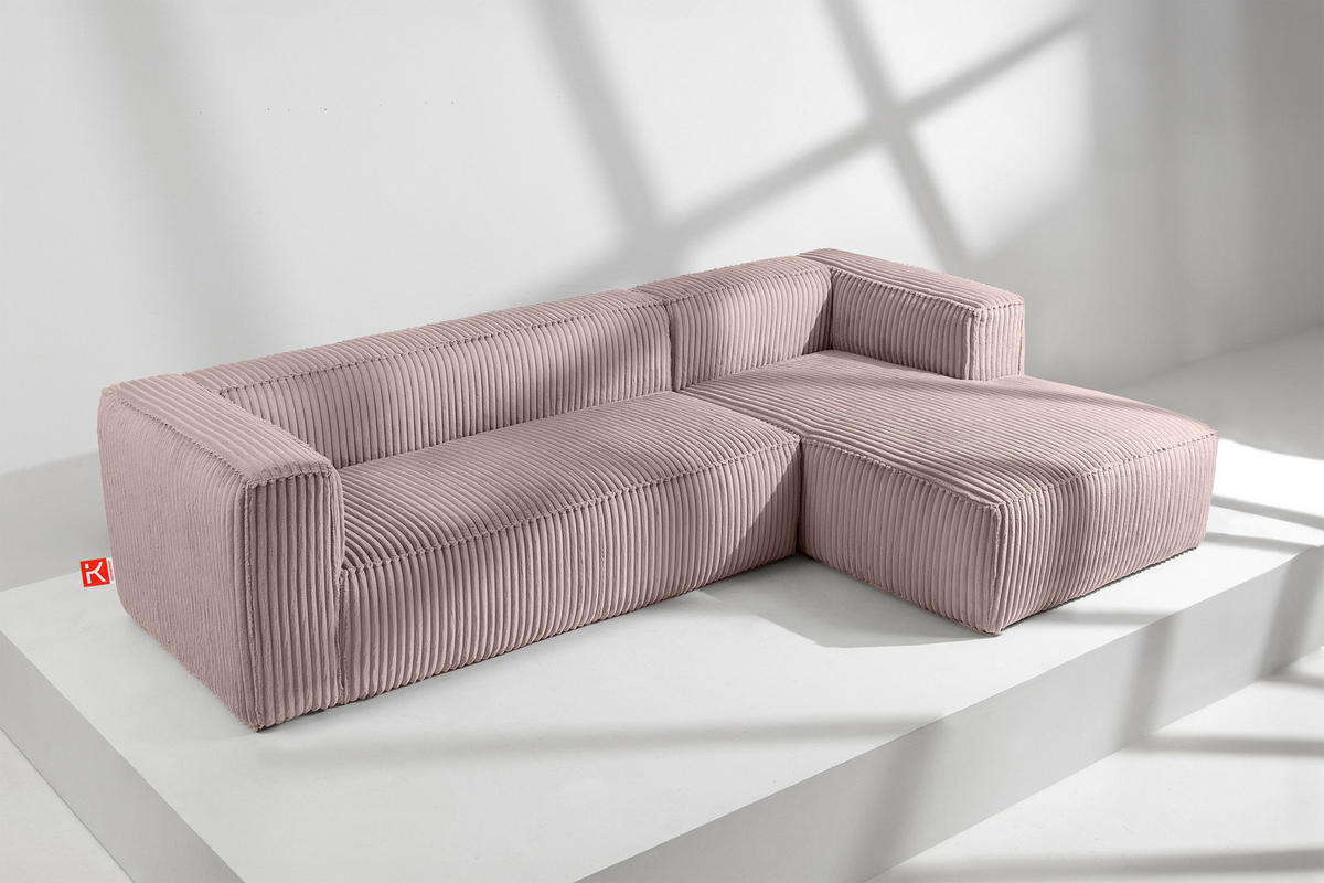 ECKSOFA-RECHTS FEROX Modern, Cord-Stoff, rosa - Pink, Textil (305/175cm) - KONSIMO®