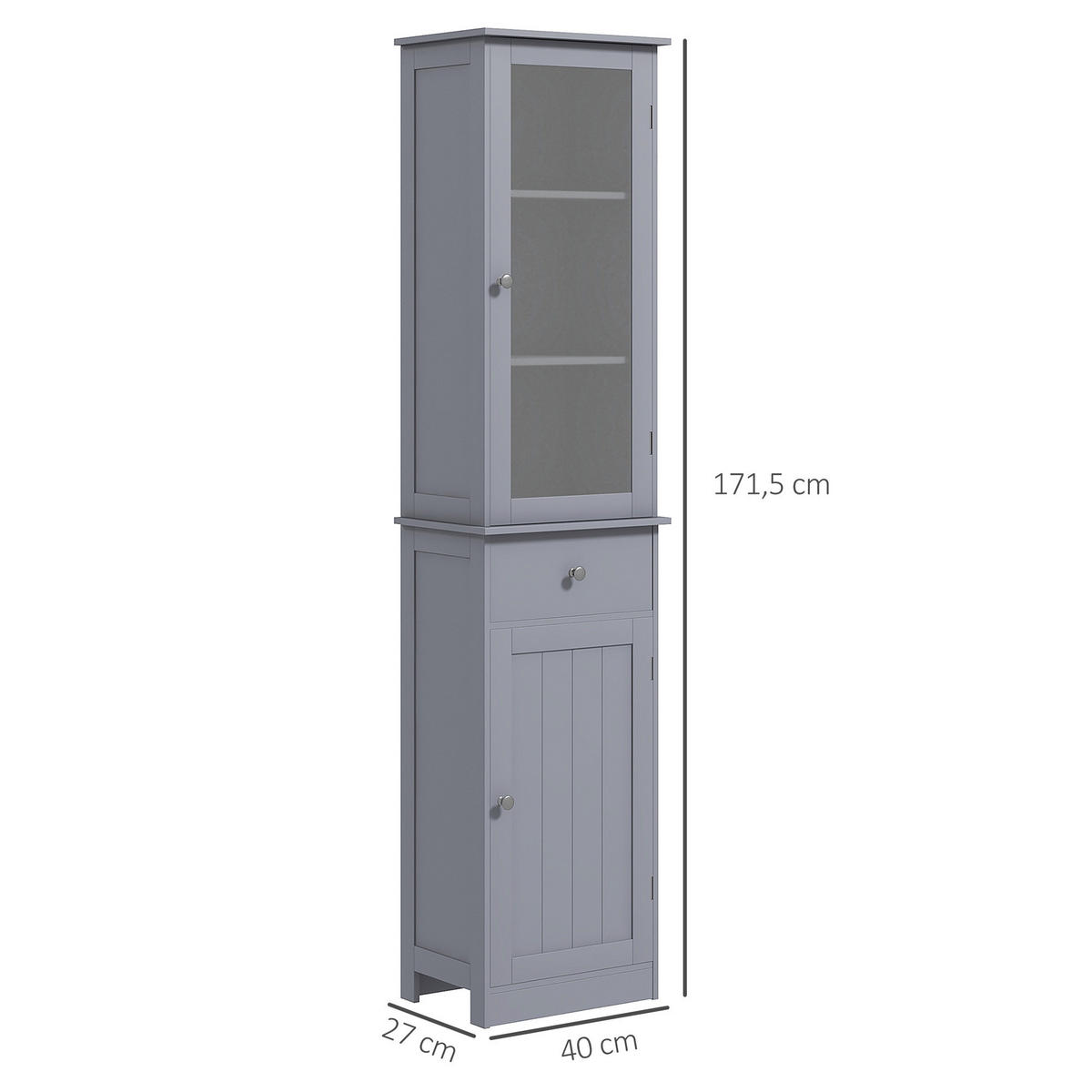 HOCHSCHRANK DE-12531 mit Acrylglastür und Schublade Grau - Grau, Holzwerkstoff (27/171.5/40cm) - ComfortXL