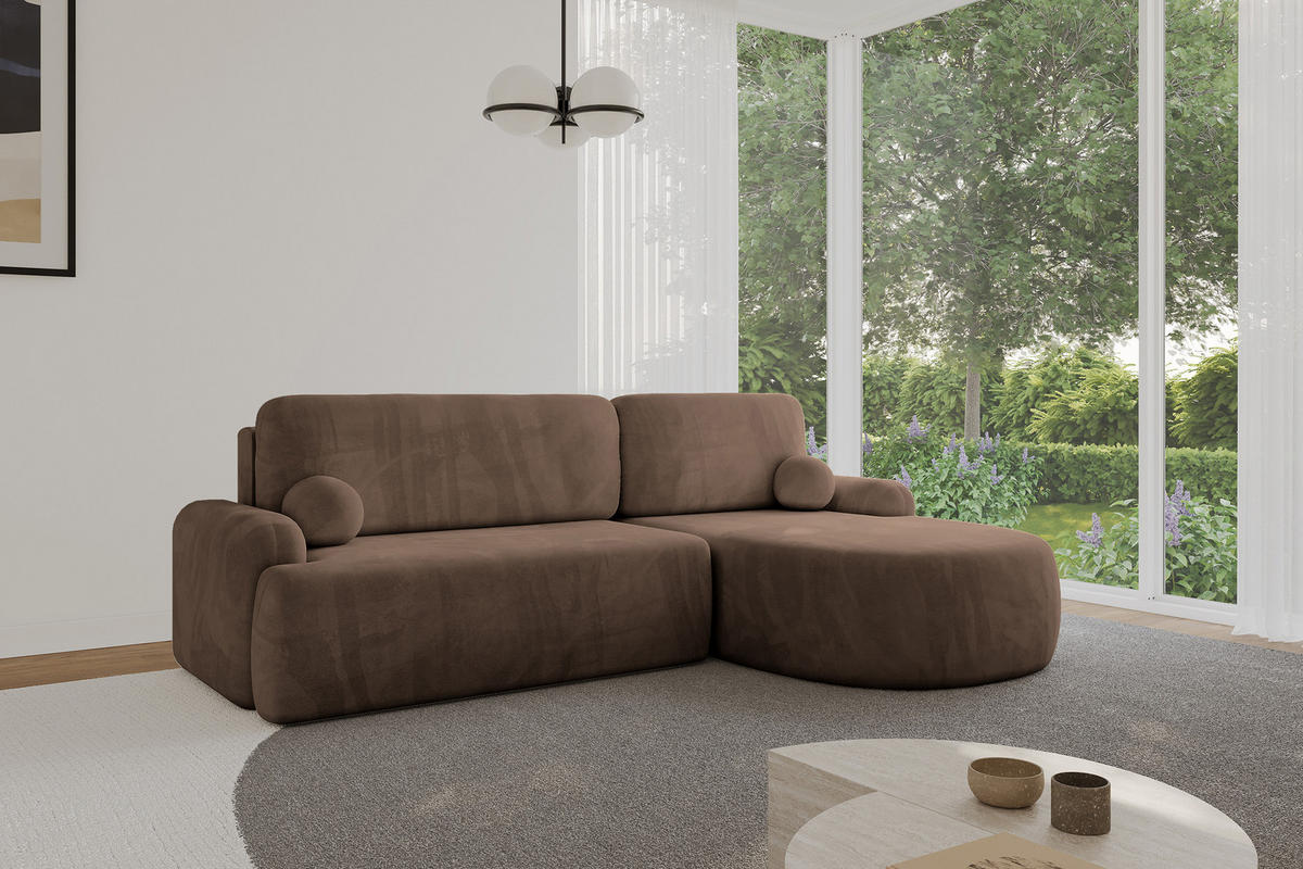 ECKSOFA mit Schlaffunktion und Bettkasten LIRA-L - 264x172x89 Braun - Braun, Holzwerkstoff/Textil (172/264cm) - ALTDECOR