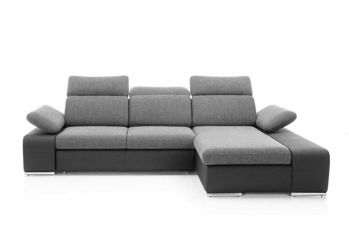 ECKSOFA TRENTO Grau Geflochtener Stoff mit Schlaffunktion - Grau, Holz (281/210cm) - MASSENO