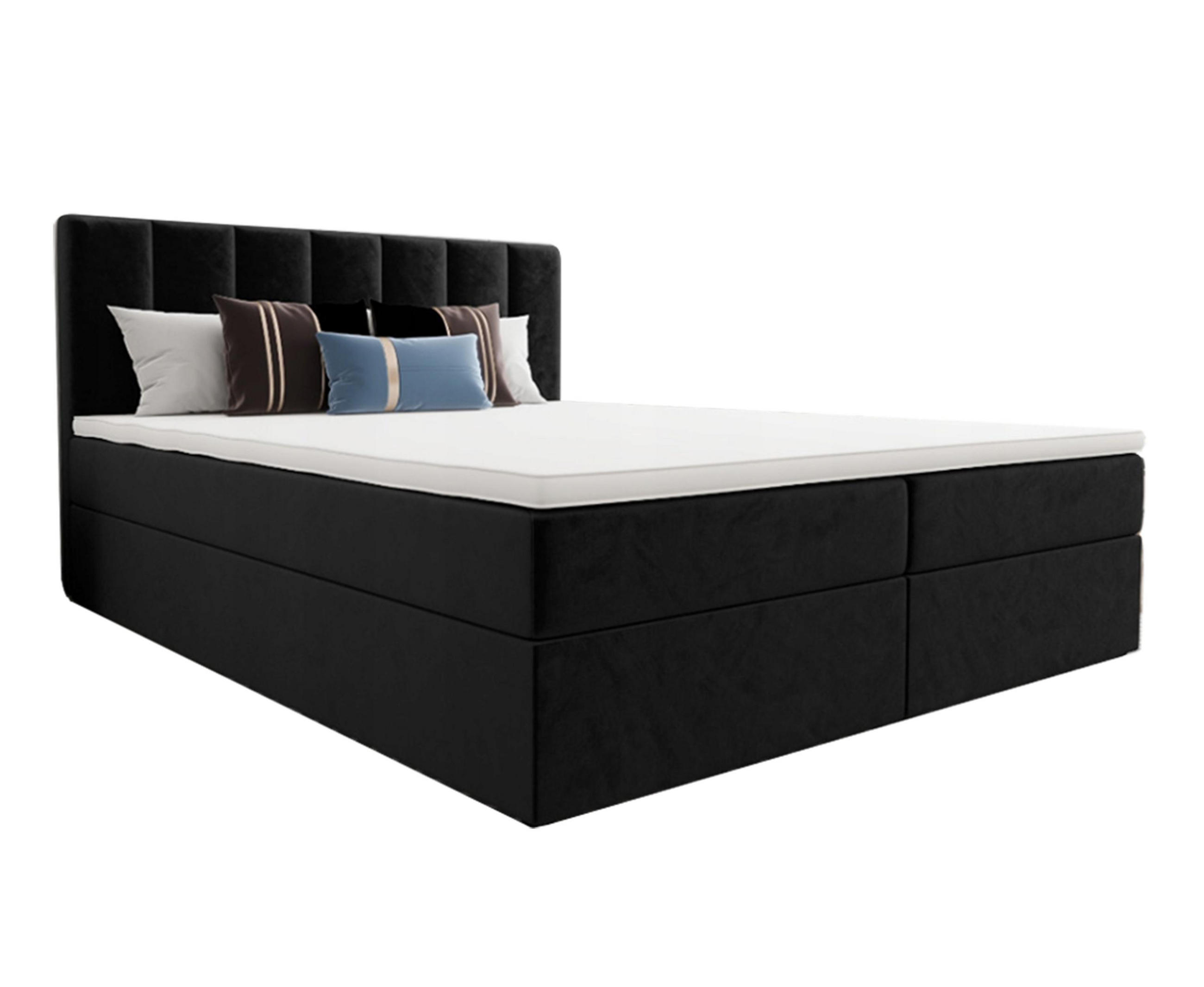 BOXBETT Benetutti 140/200 cm in Schwarz – mit Bettkasten und Topper - Schwarz, Holz/Holzwerkstoff (140/200cm) - AX Living