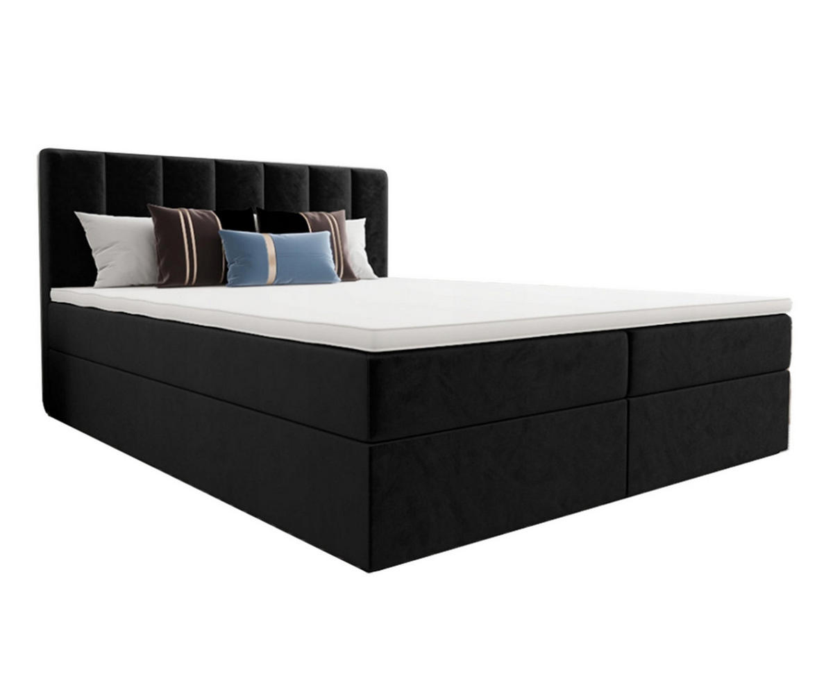 BOXBETT Benetutti 160/200 cm in Schwarz – mit Bettkasten und Topper - Schwarz, Holz/Holzwerkstoff (160/200cm) - AX Living