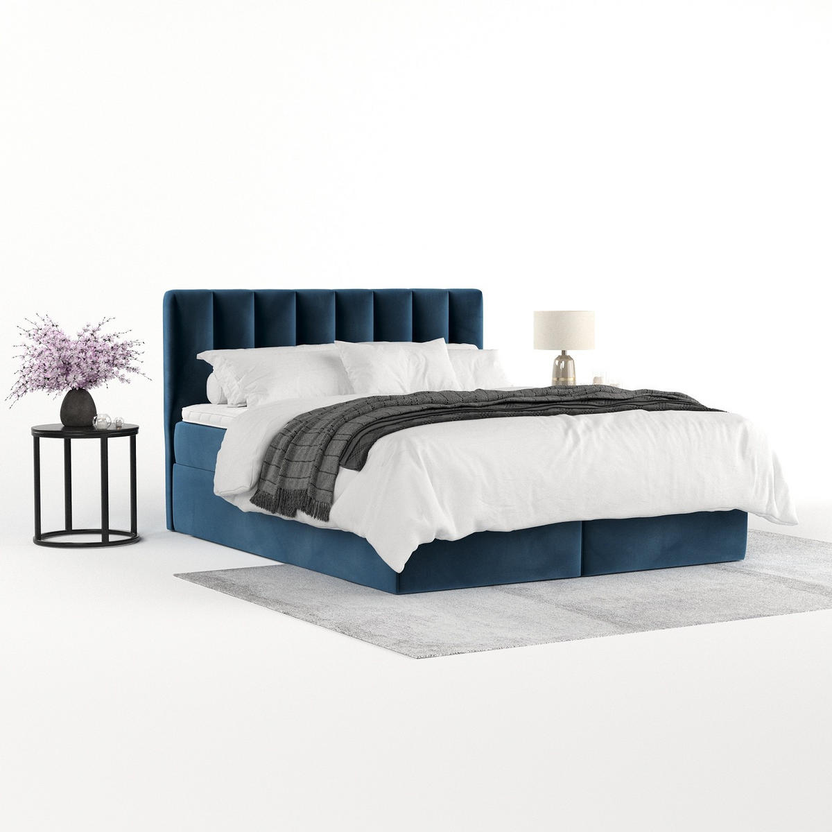 BOXBETT Lusso 140/200 cm Dunkelblau im Kronos Stoff - Schwarz/Dunkelblau, Holz/Holzwerkstoff (140/200cm) - AltaBeds