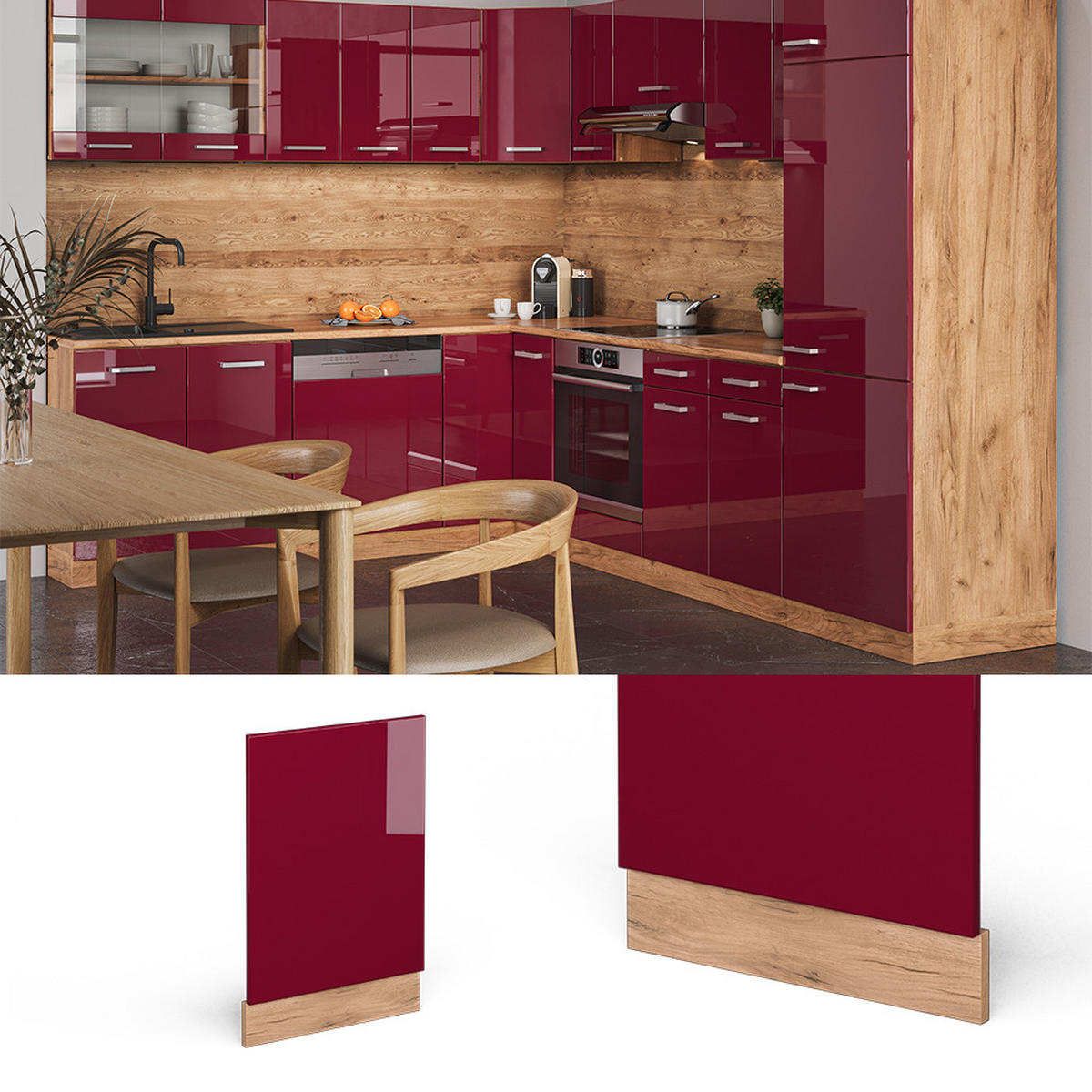 FRONTBLENDE R-Line Rot 60 cm ohne AP - Honigeiche/Eiche Wotan, Holzwerkstoff (45/57.2/1.6cm) - Vicco