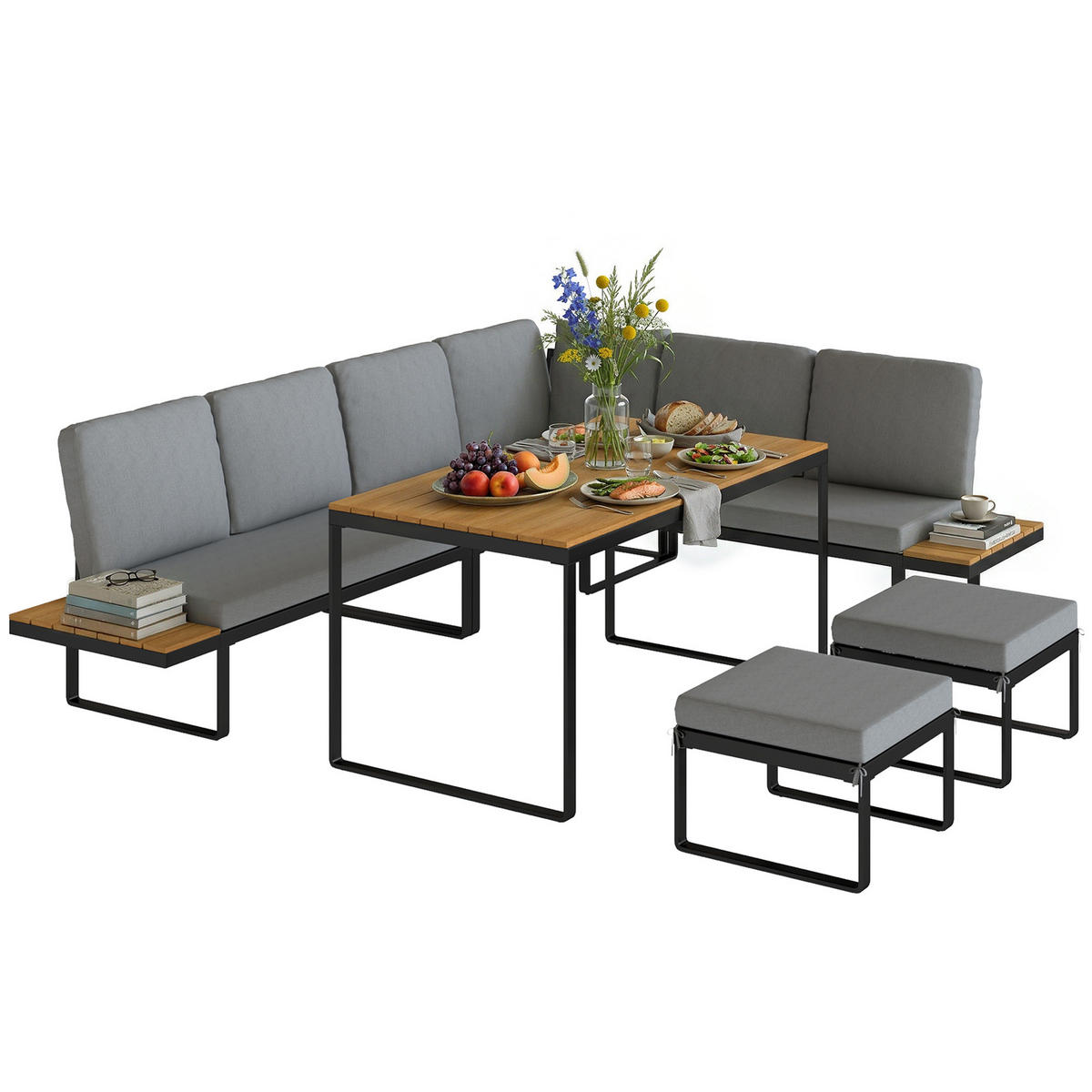 GARTENLOUNGE-SET DE-13544 modular für 6-8 Personen, Aluminium Grau - Grau, Metall - ComfortXL