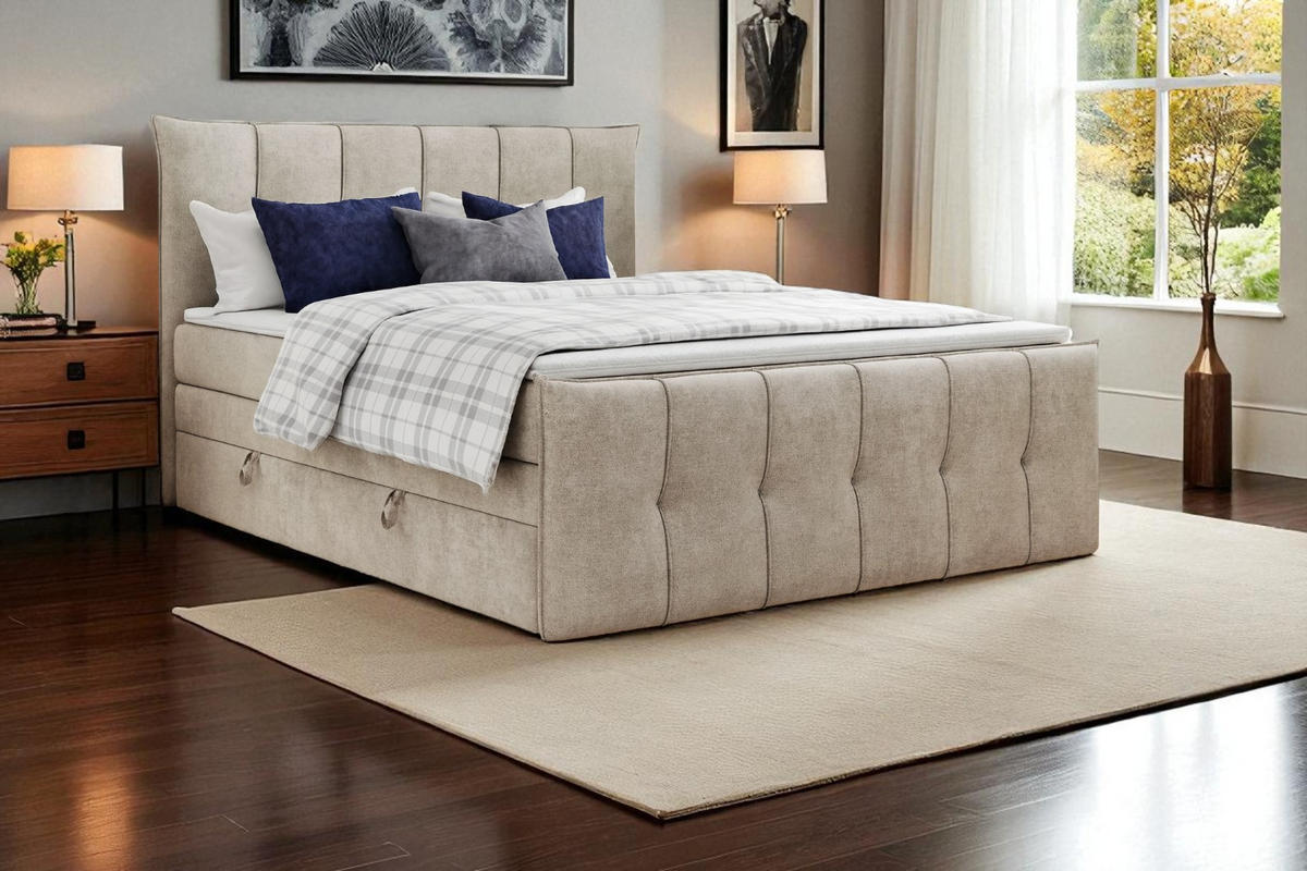 BOXSPRINGBETT SUPREME mit Topper und Bettkasten, Beige, 160x200 cm - Beige, Textil (160/200cm) - KS Home Concept
