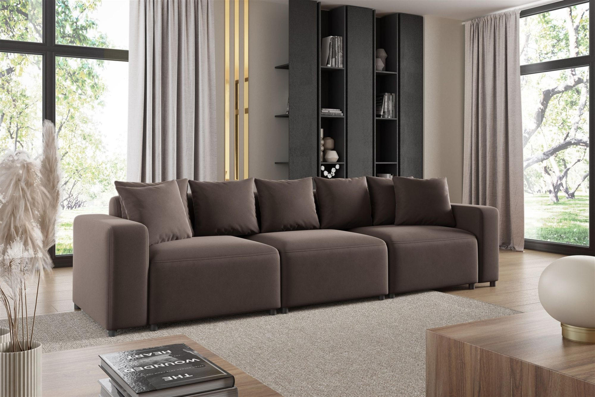 SOFA Megan 3-sitzer In Salvador - Braun, Holzwerkstoff/Textil (327/75/98cm) - Fun Möbel