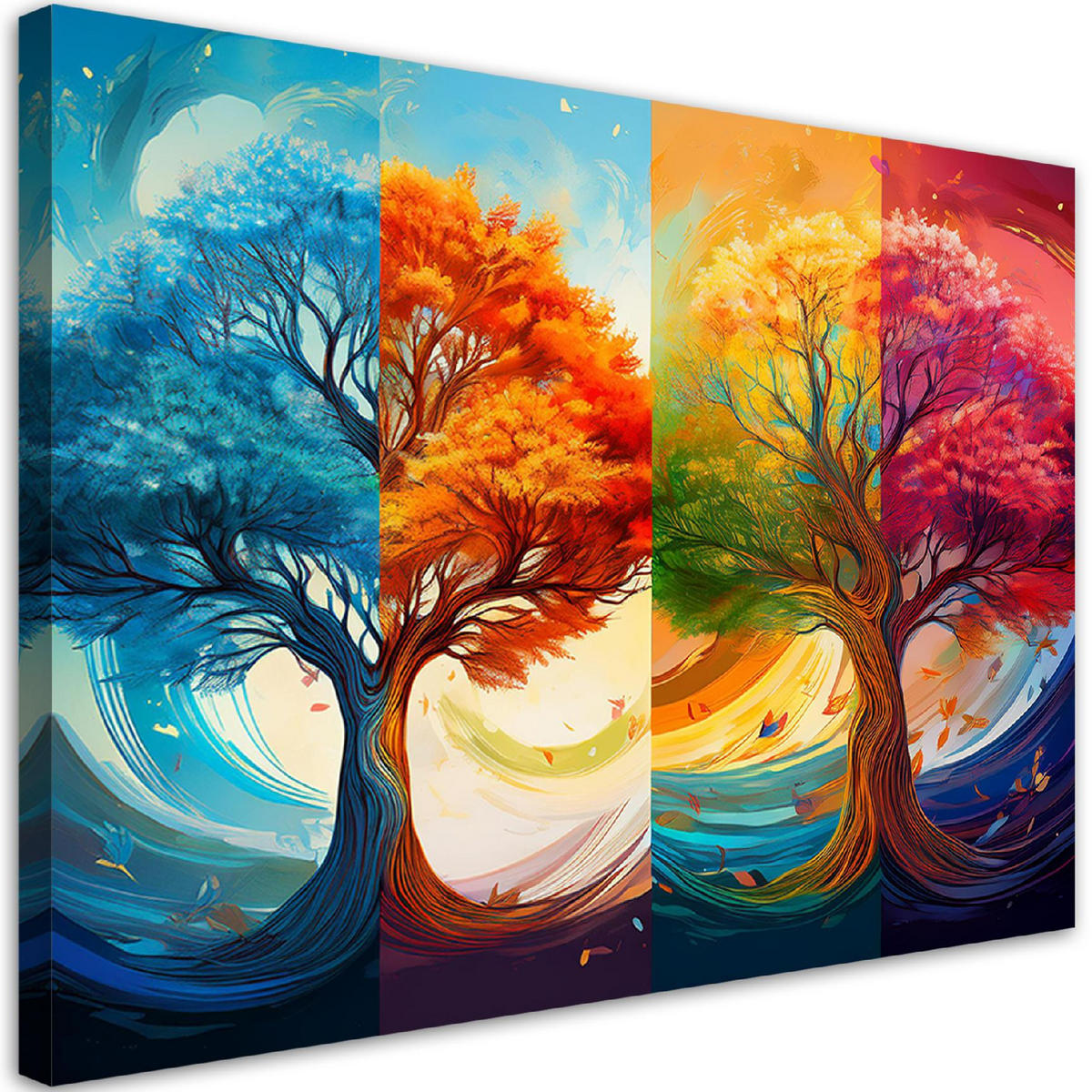 WANDBILD bunte bäume vier jahreszeiten - Multicolor, Textil (60/40cm) - Feeby