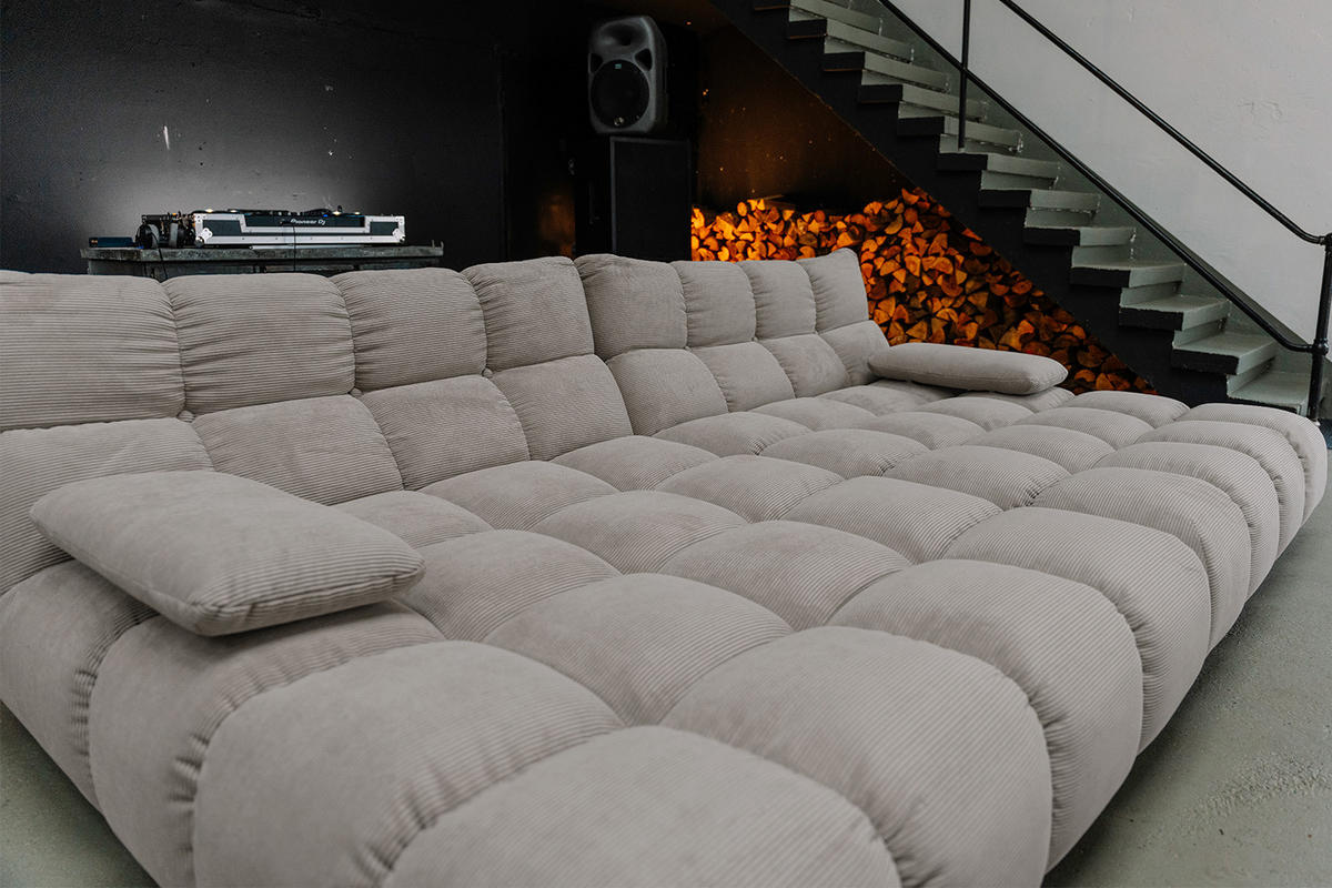 BIG SOFA VIVIEN Grau Cord - Schwarz/Grau, Kunststoff/Textil (296/85/178cm) - KAWOLA